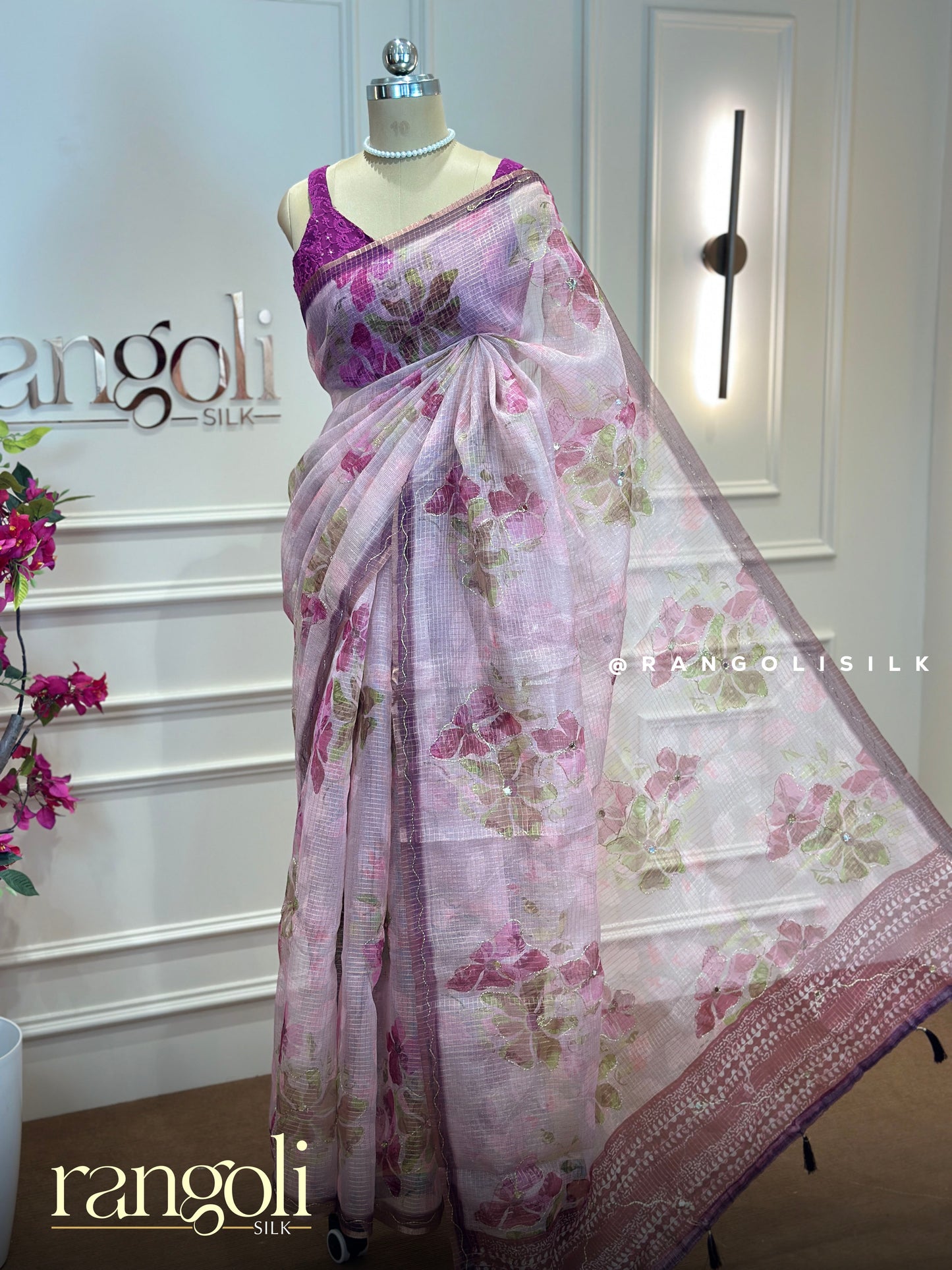 Elegant Net Cotton Sarees -  Floral Embroidery & Soft Pastel Drapes - Post 873