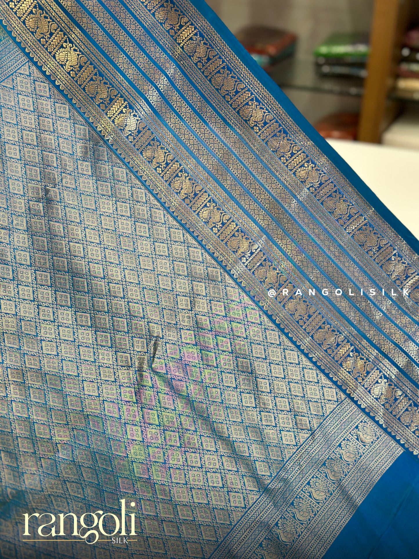 Elegant Lime Yellow & Blue Pure Half Kanjivaram Silk Saree - Post  978