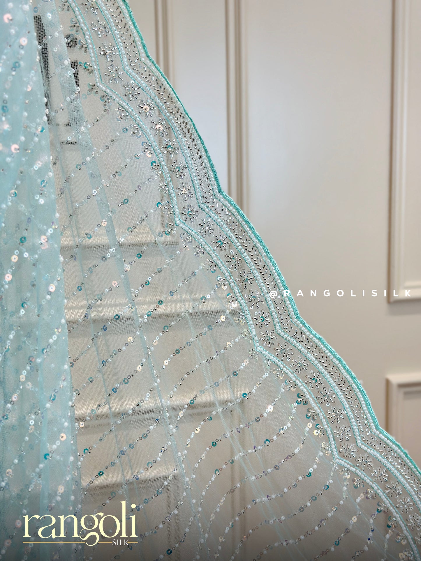 Icy Blue Designer Saree with Delicate Sequin Embellishments - Post 452