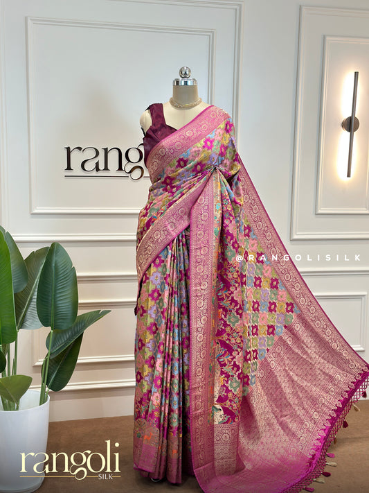 Banarasi Silk Saree in Rich Magenta with Intricate Zari Work - Post 566