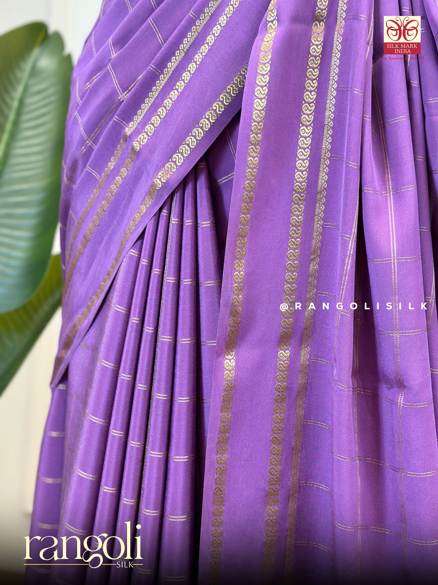 Pure Crepe Silk Saree in Royal Purple with Zari Checks - Post 454
