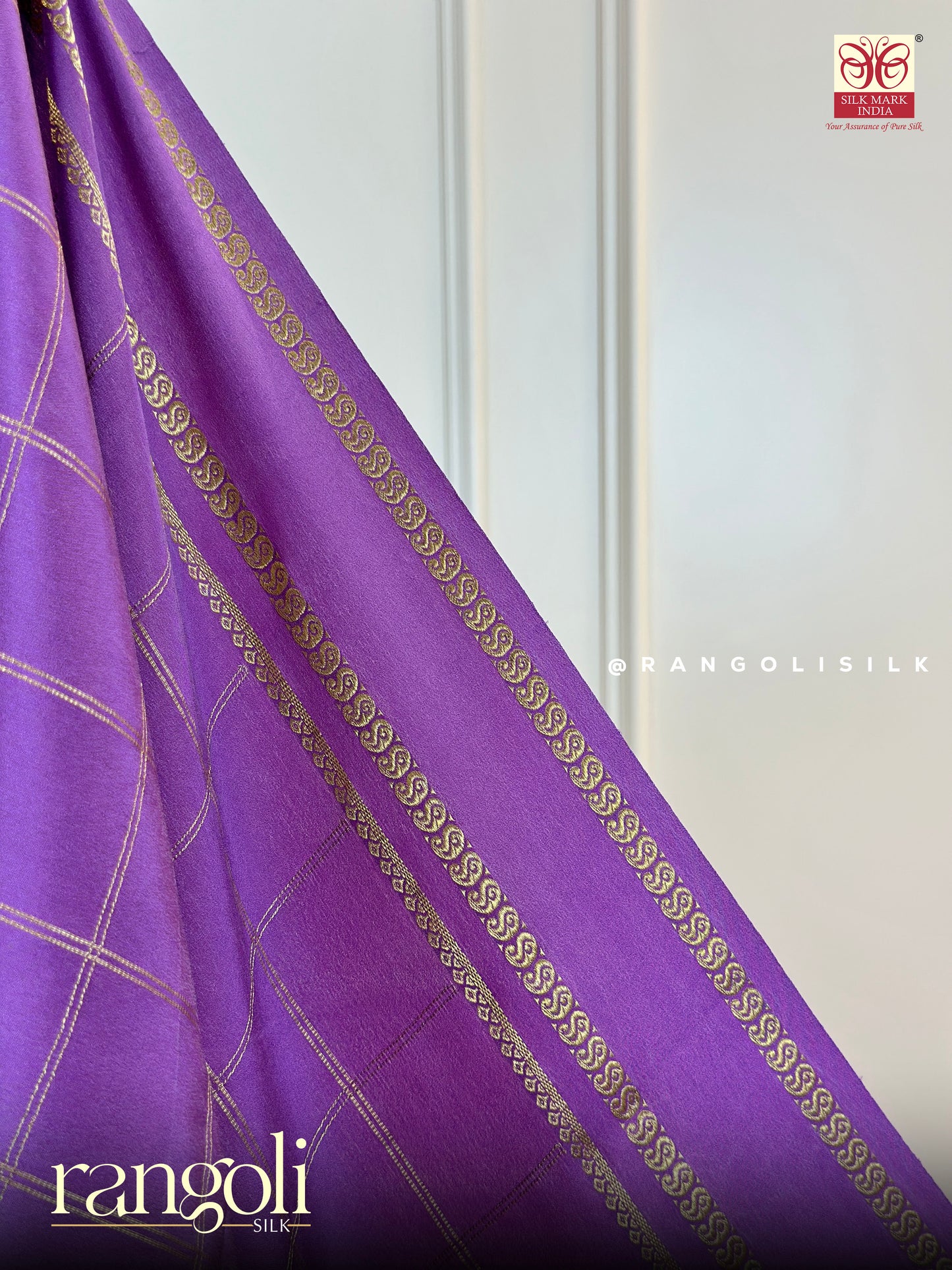 Pure Crepe Silk Saree in Royal Purple with Zari Checks - Post 454