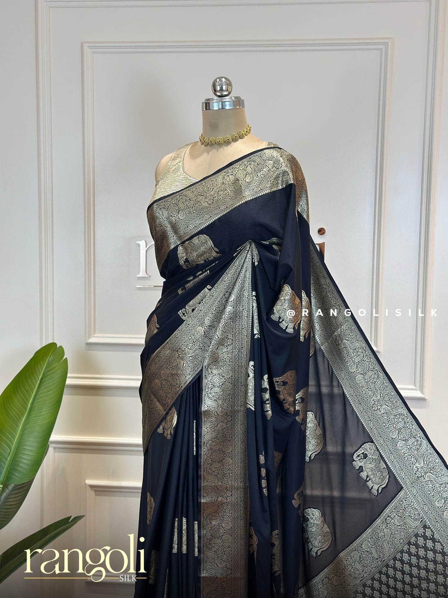 Semi Mysore Silk Saree with Gold Zari Motifs - Post 667