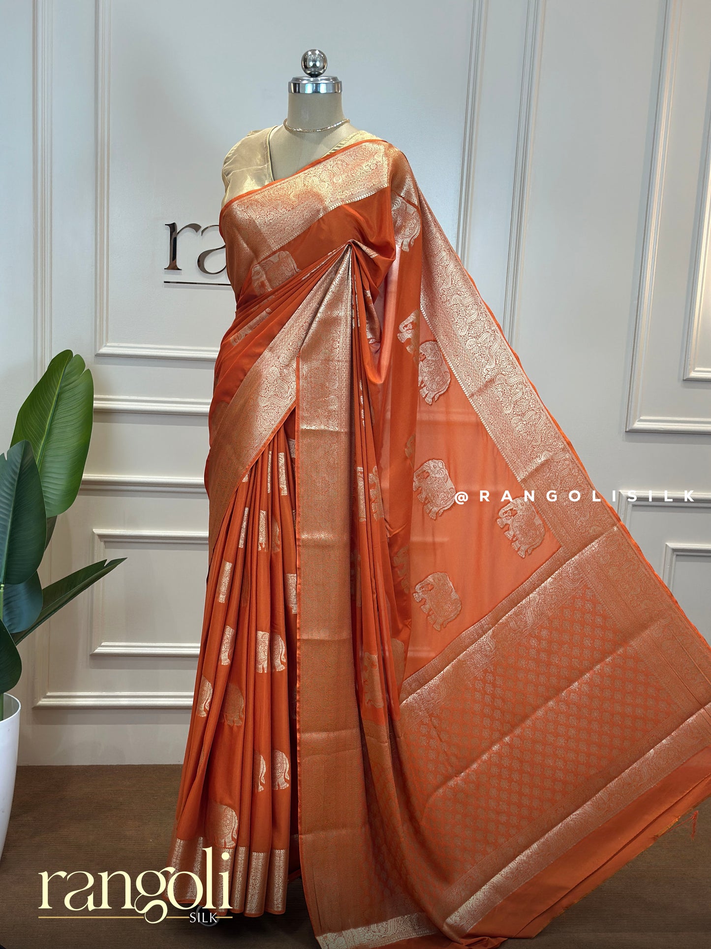 Semi Mysore Silk Saree with Gold Zari Motifs - Post 667