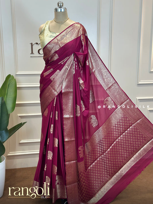 Semi Mysore Silk Saree with Gold Zari Motifs - Post 667