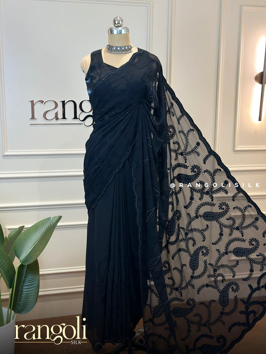 Elegant Black Chiffon Designer Saree - Post 741
