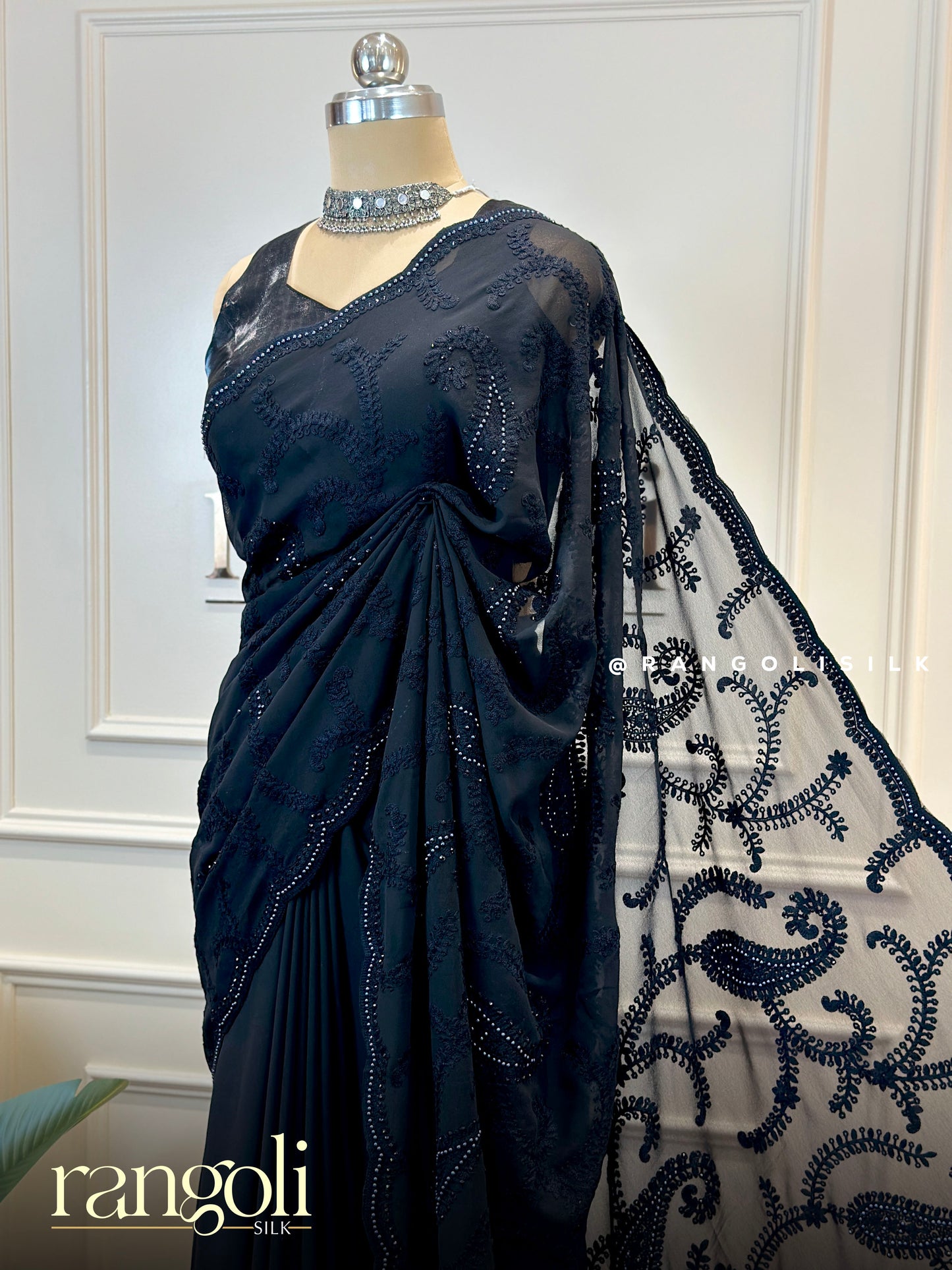 Elegant Black Chiffon Designer Saree - Post 741