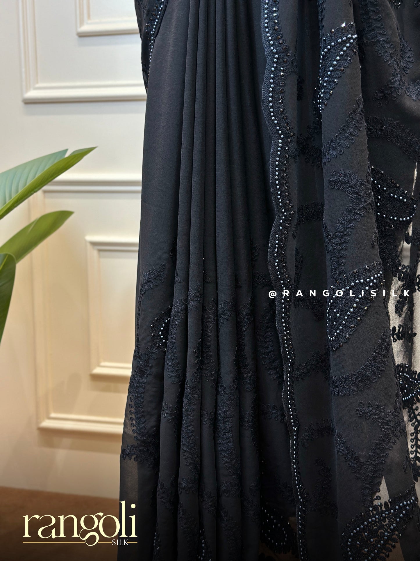 Elegant Black Chiffon Designer Saree - Post 741