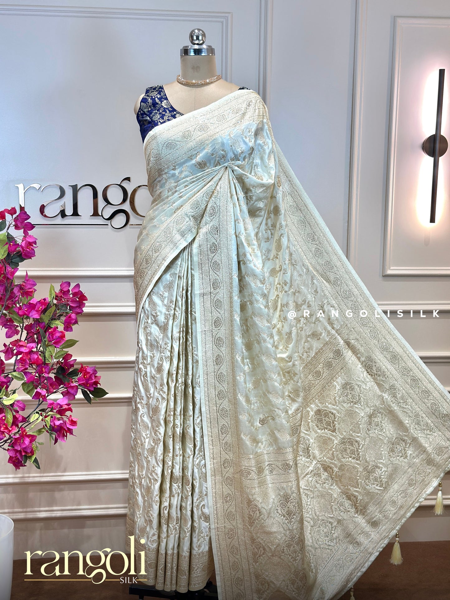 Ivory Tissue Silk Sarees with Intricate Woven Floral Designs - Post 979