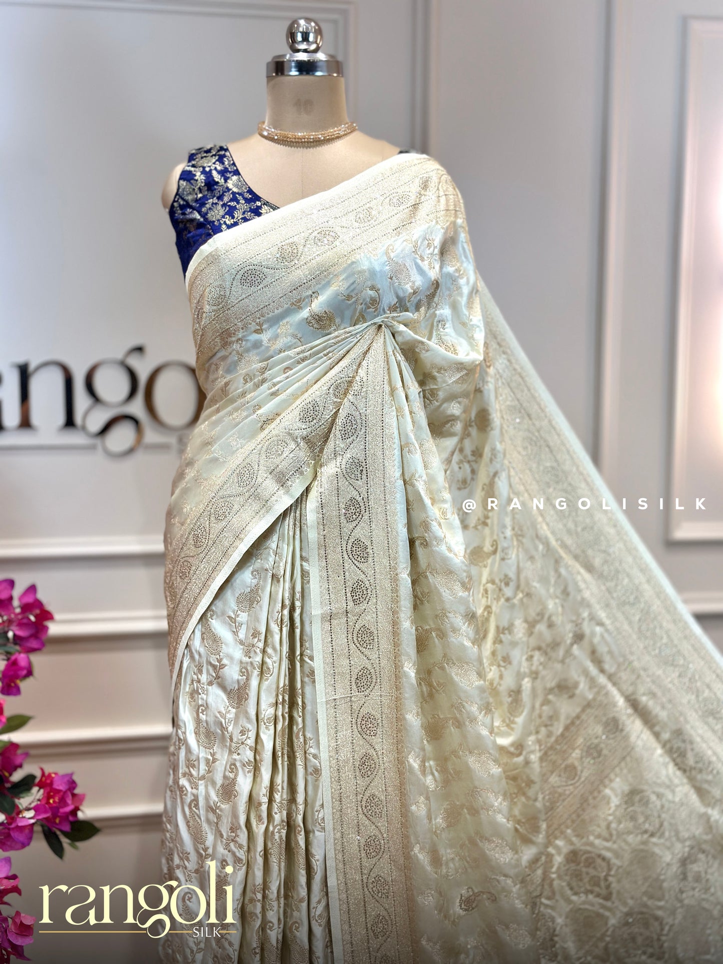 Ivory Tissue Silk Sarees with Intricate Woven Floral Designs - Post 979