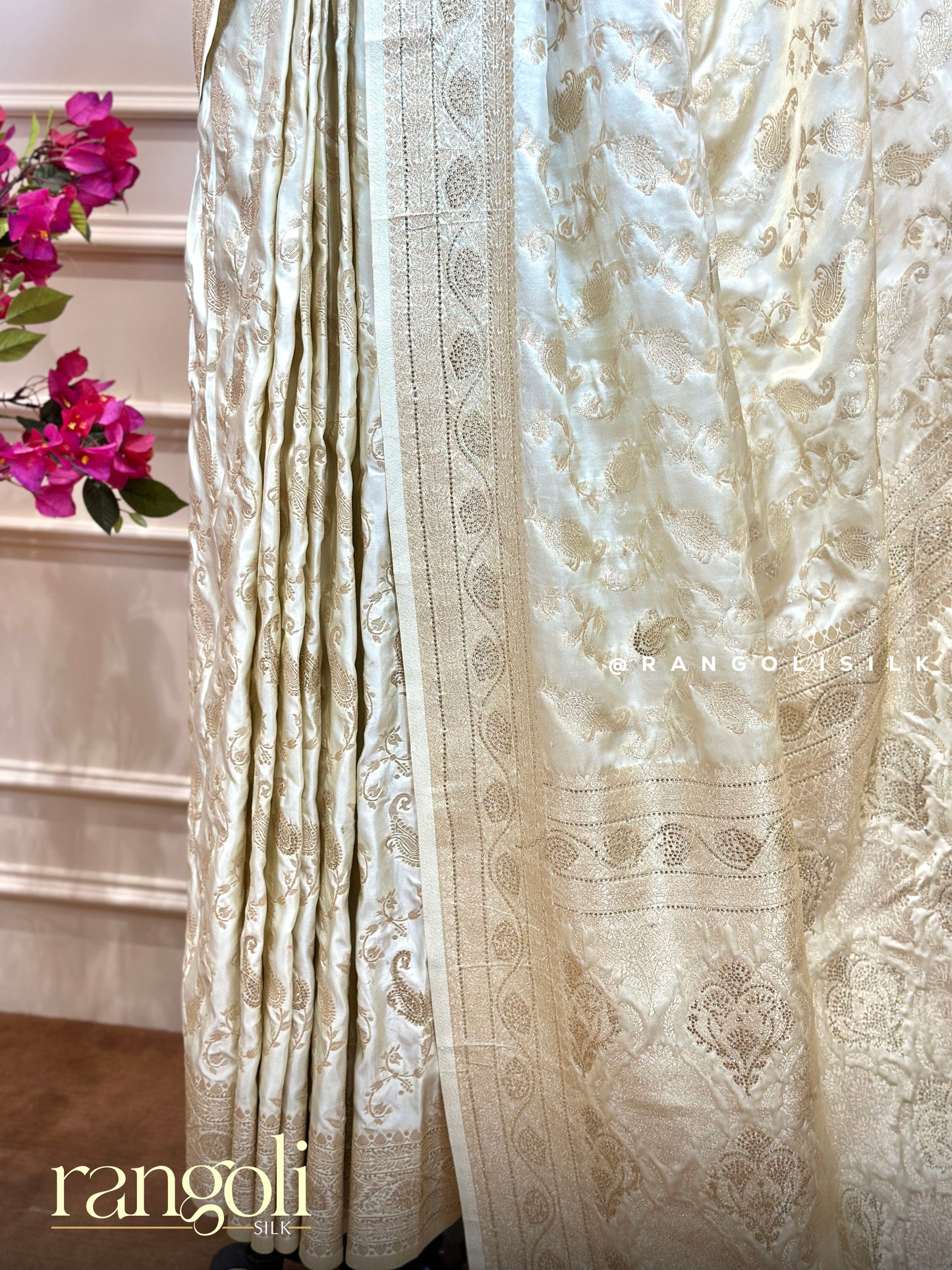 Ivory Tissue Silk Sarees with Intricate Woven Floral Designs - Post 979