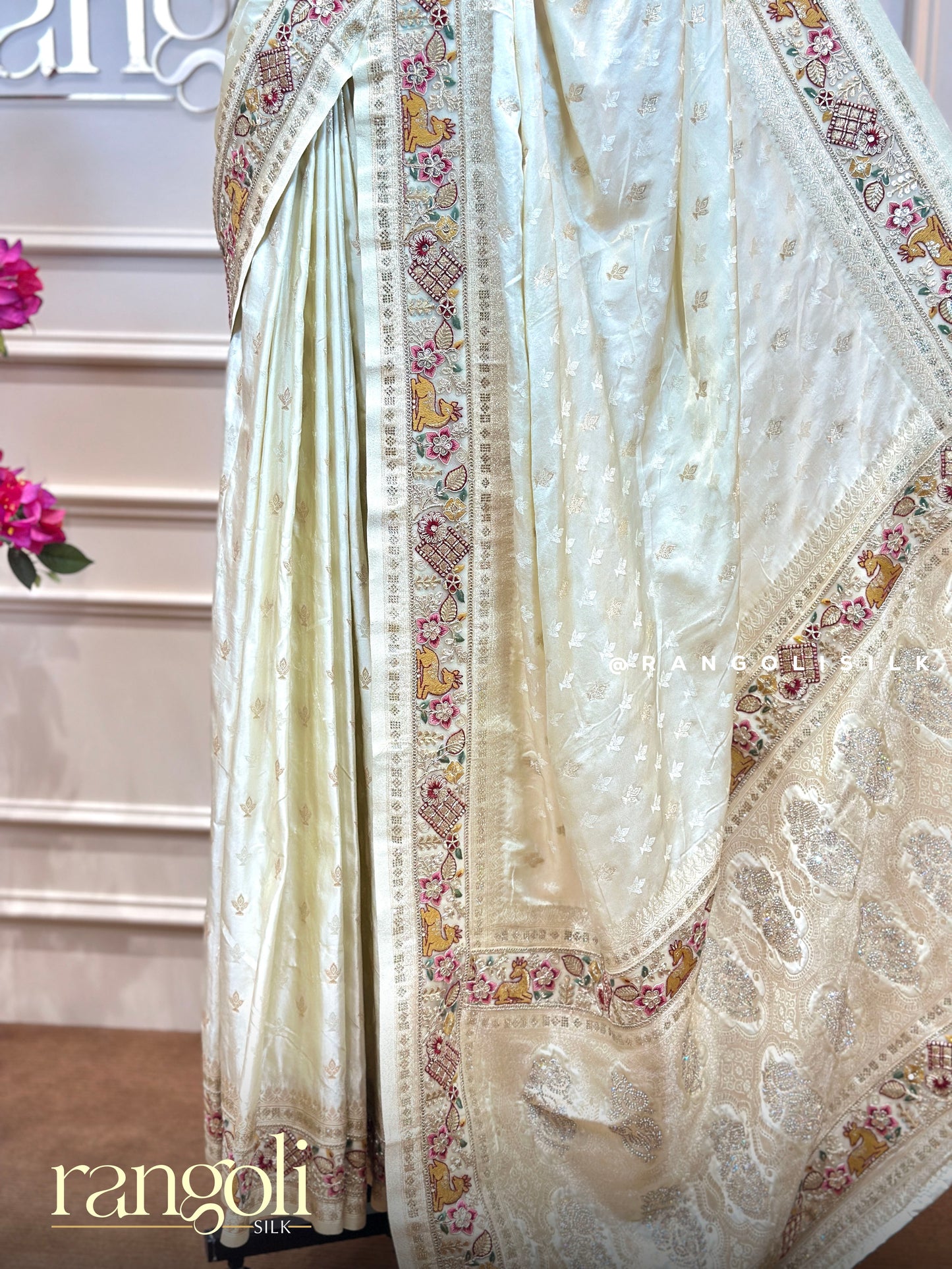 Ivory Tissue Silk Sarees with Intricate Woven Floral Designs - Post 979