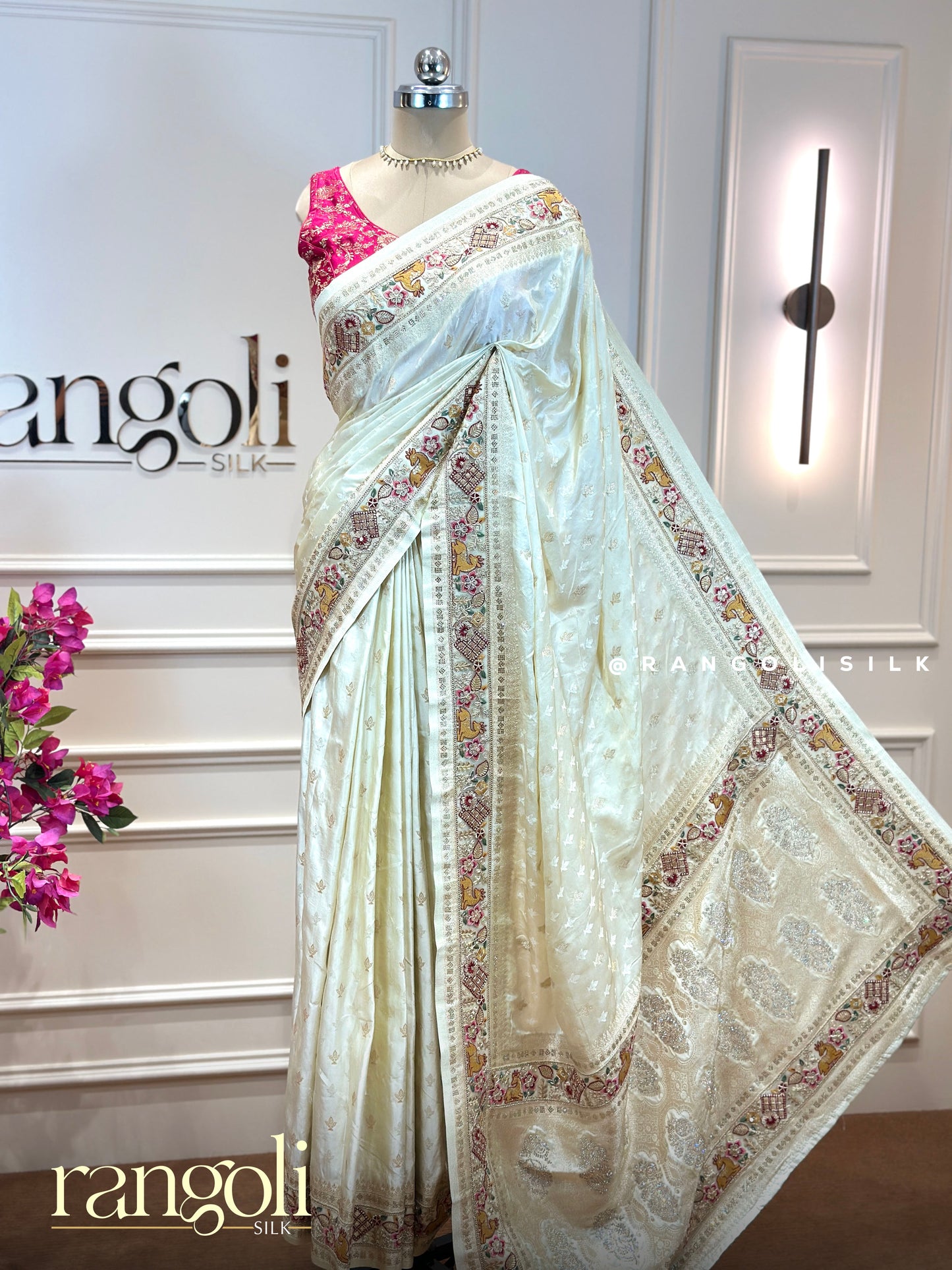 Ivory Tissue Silk Sarees with Intricate Woven Floral Designs - Post 979
