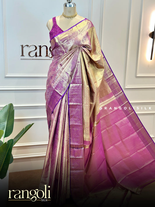 Soft Lilac & Purple Tissue Silk Saree with Antique Gold Zari - Post 744