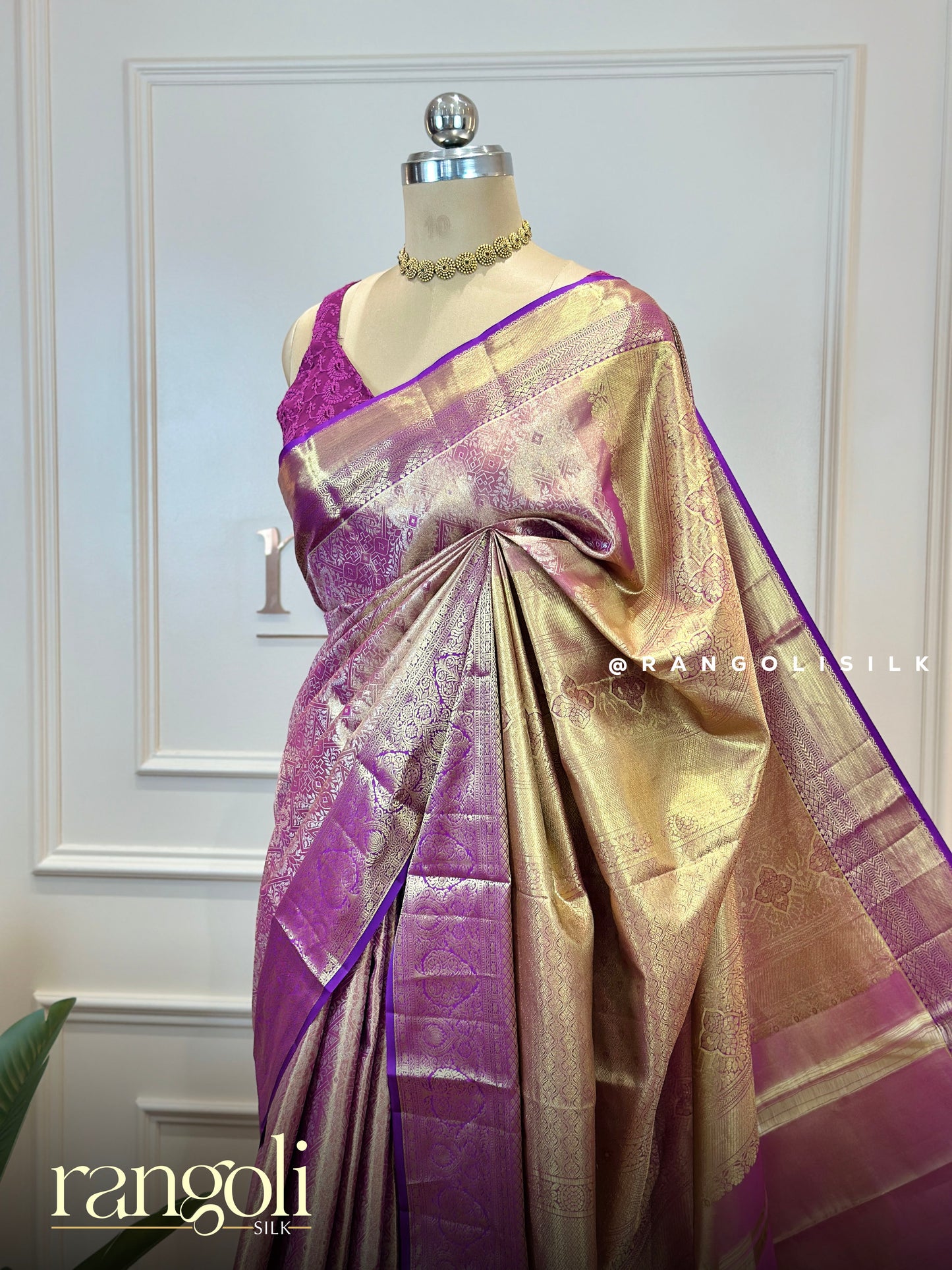 Soft Lilac & Purple Tissue Silk Saree with Antique Gold Zari - Post 744