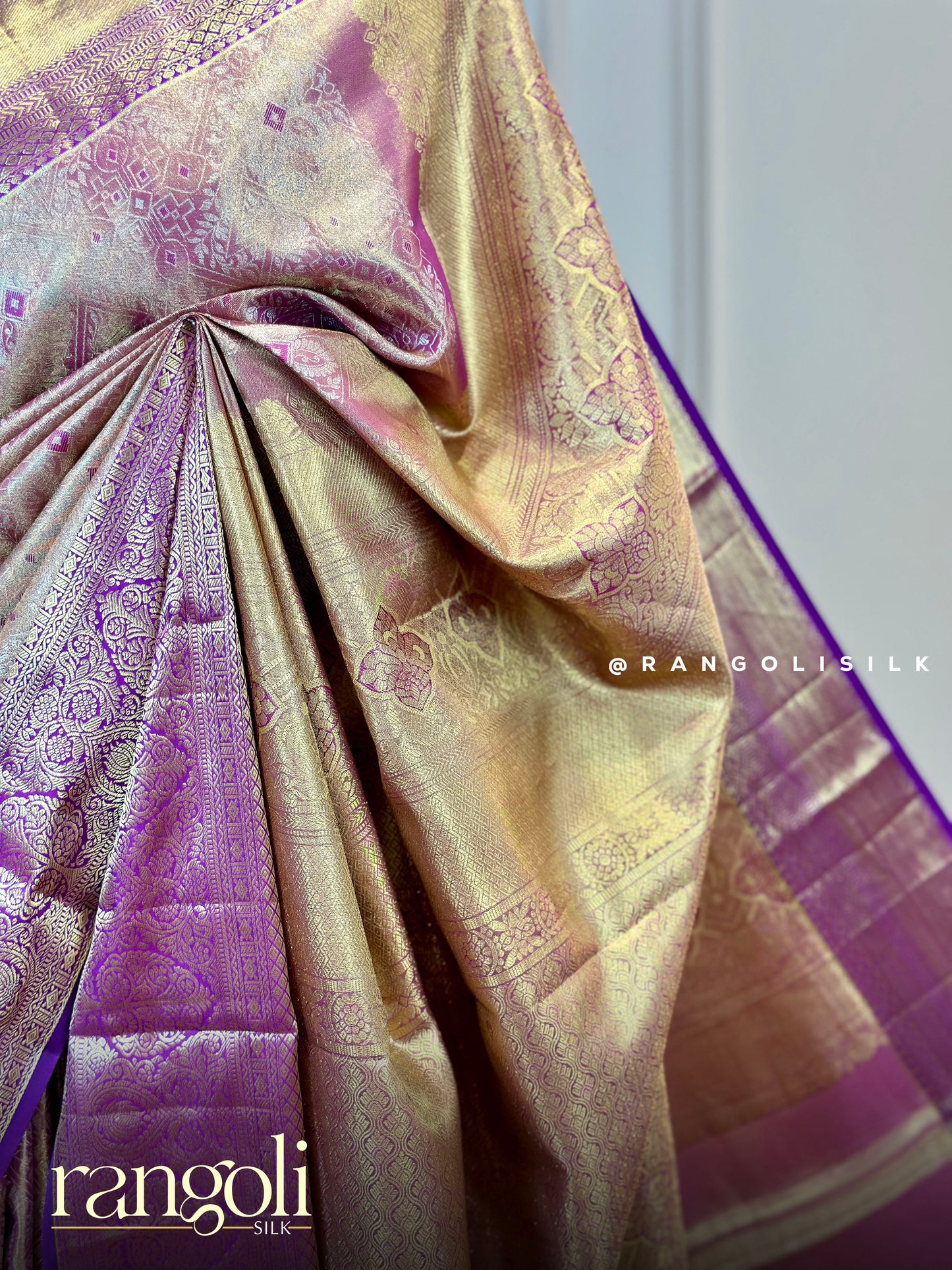 Soft Lilac & Purple Tissue Silk Saree with Antique Gold Zari - Post 744