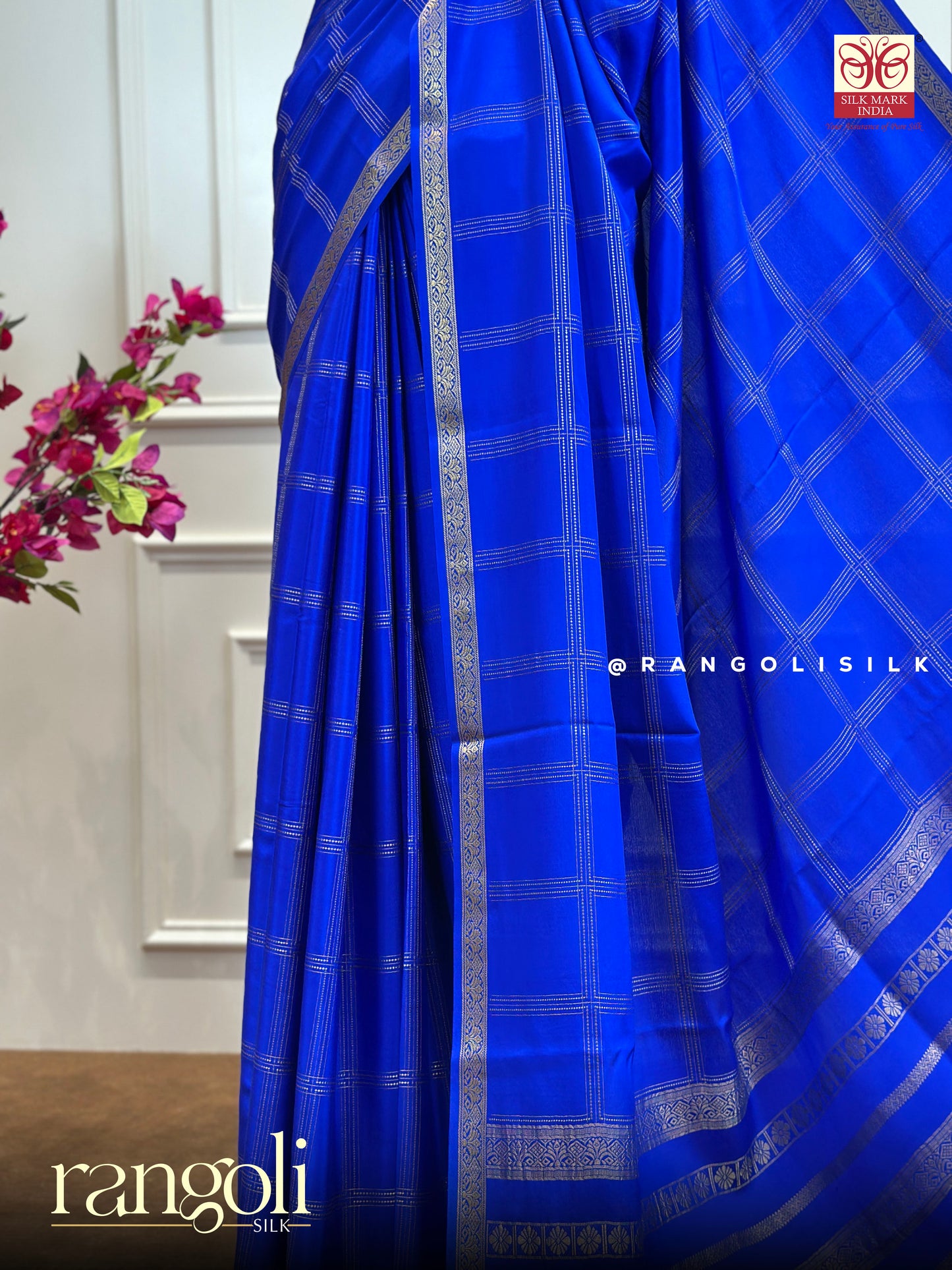 Pure Crepe Silk Saree with Delicate Checks & Rich Zari Borders -Post 455