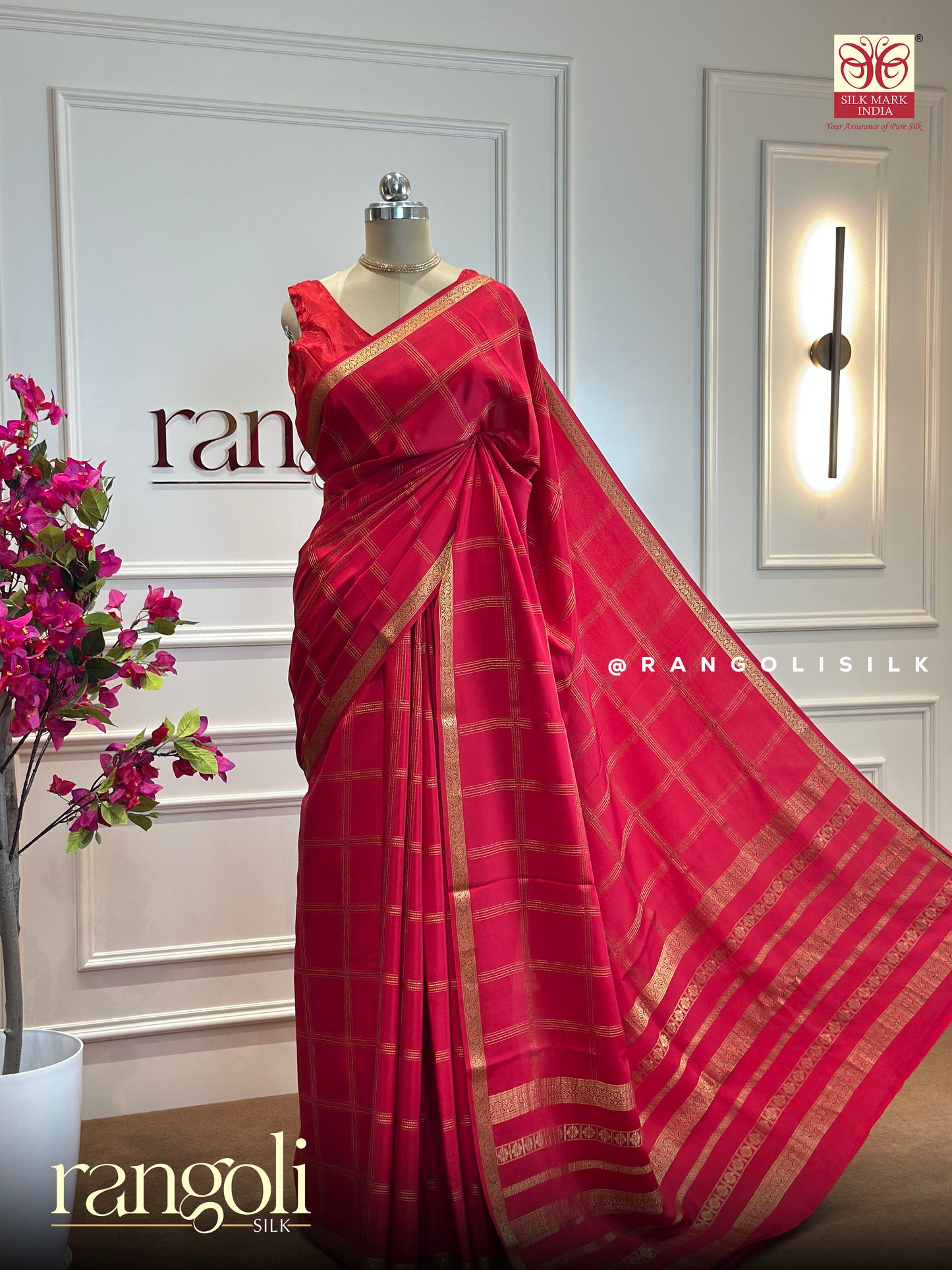 Pure Crepe Silk Saree with Delicate Checks & Rich Zari Borders -Post 455