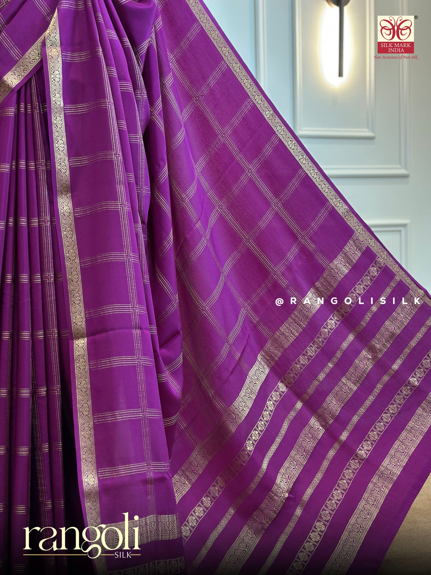 Pure Crepe Silk Saree with Delicate Checks & Rich Zari Borders -Post 455