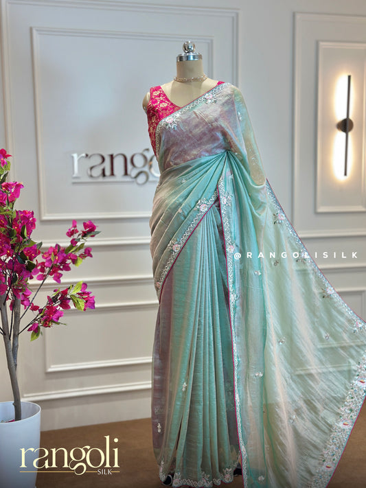 Designer Pastel Green Saree with Subtle Shimmer - Post 456