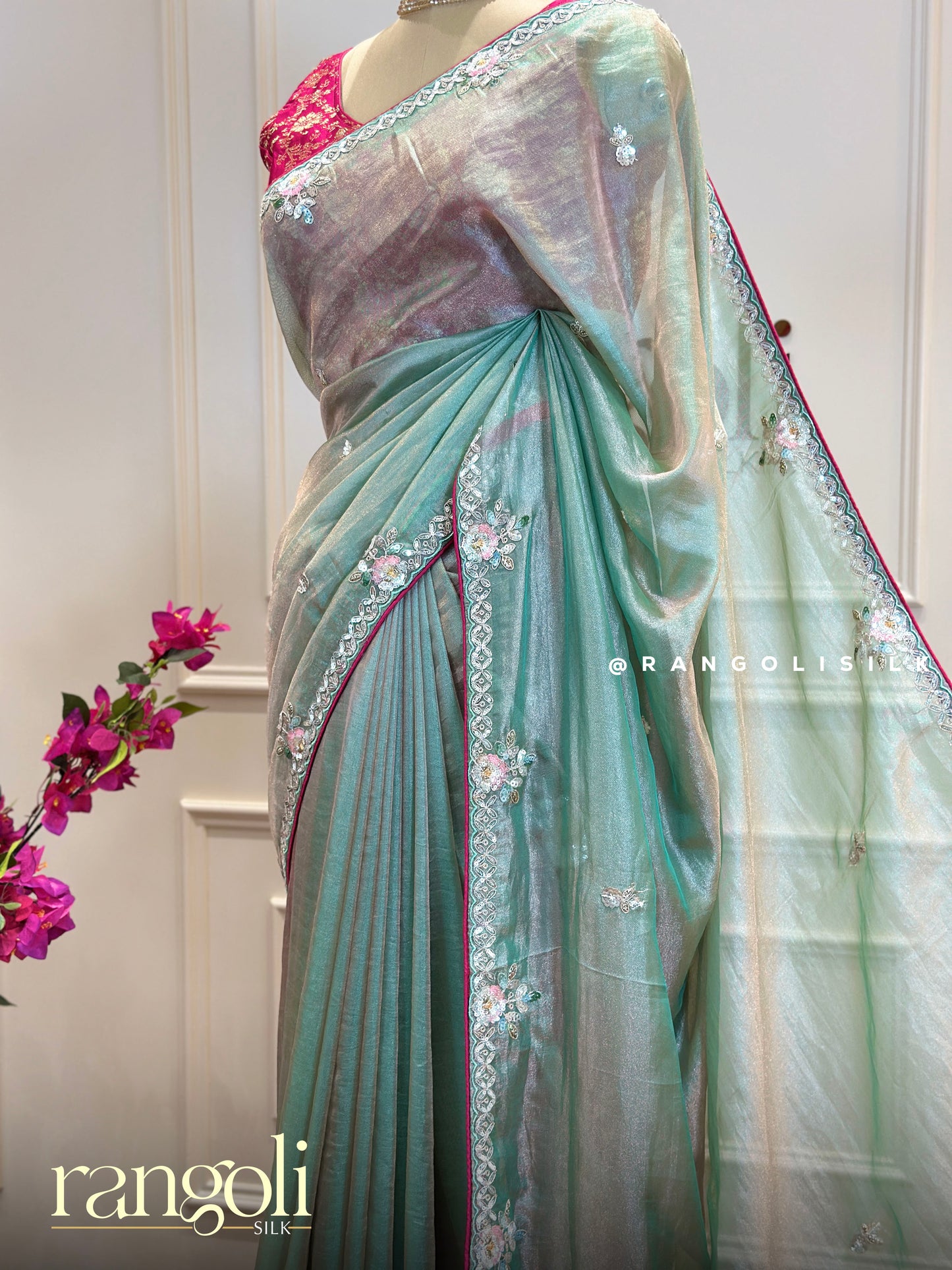 Designer Pastel Green Saree with Subtle Shimmer - Post 456