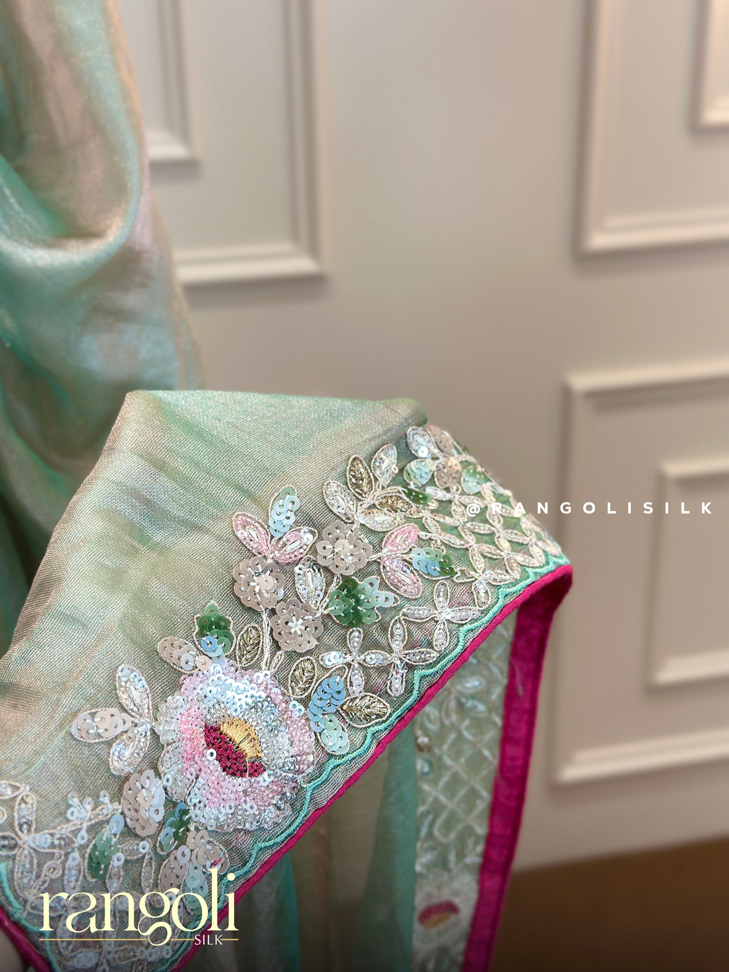 Designer Pastel Green Saree with Subtle Shimmer - Post 456