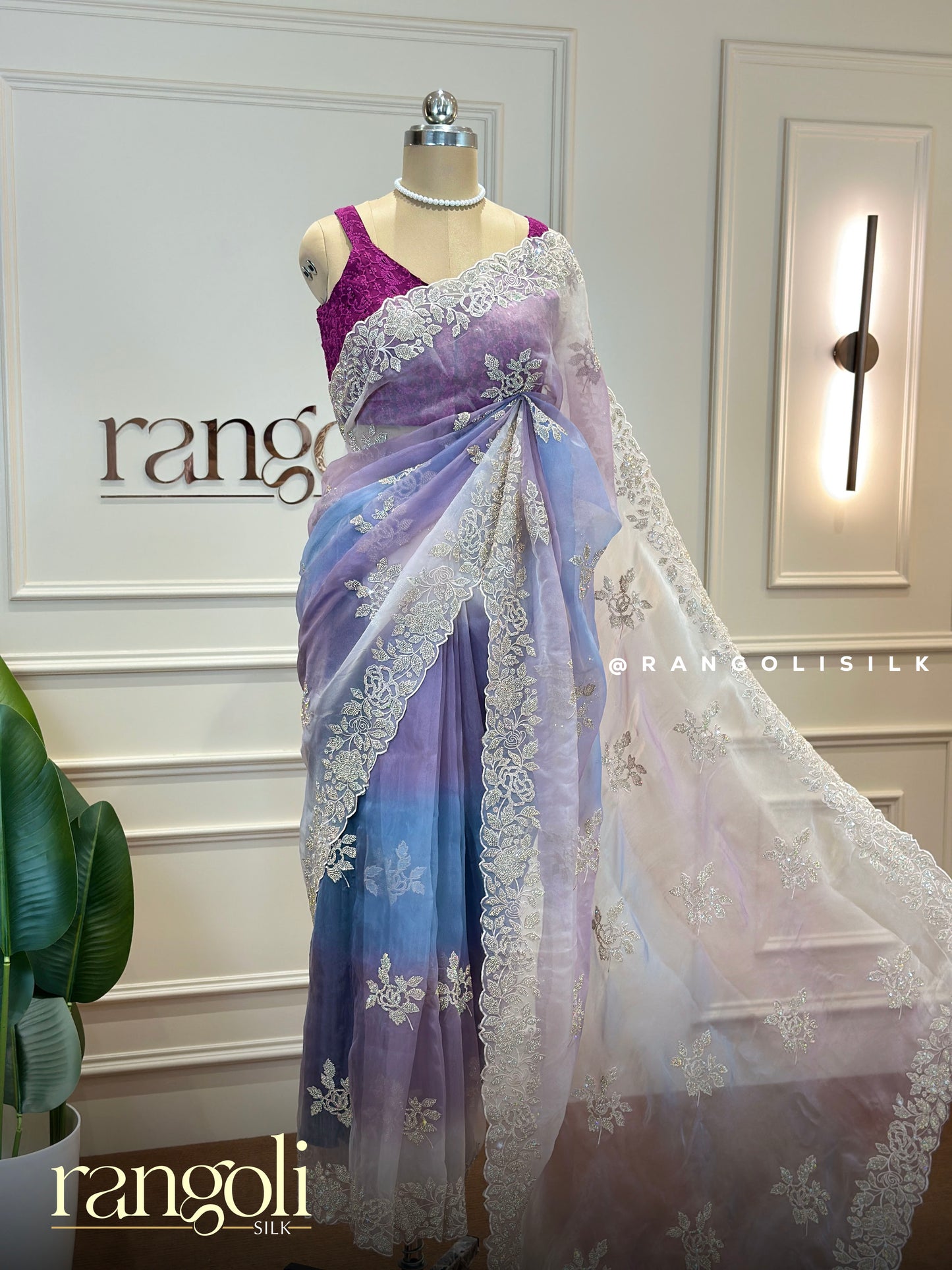 Designer Saree with Silver Zari Embroidery & Lace Border - Post 882
