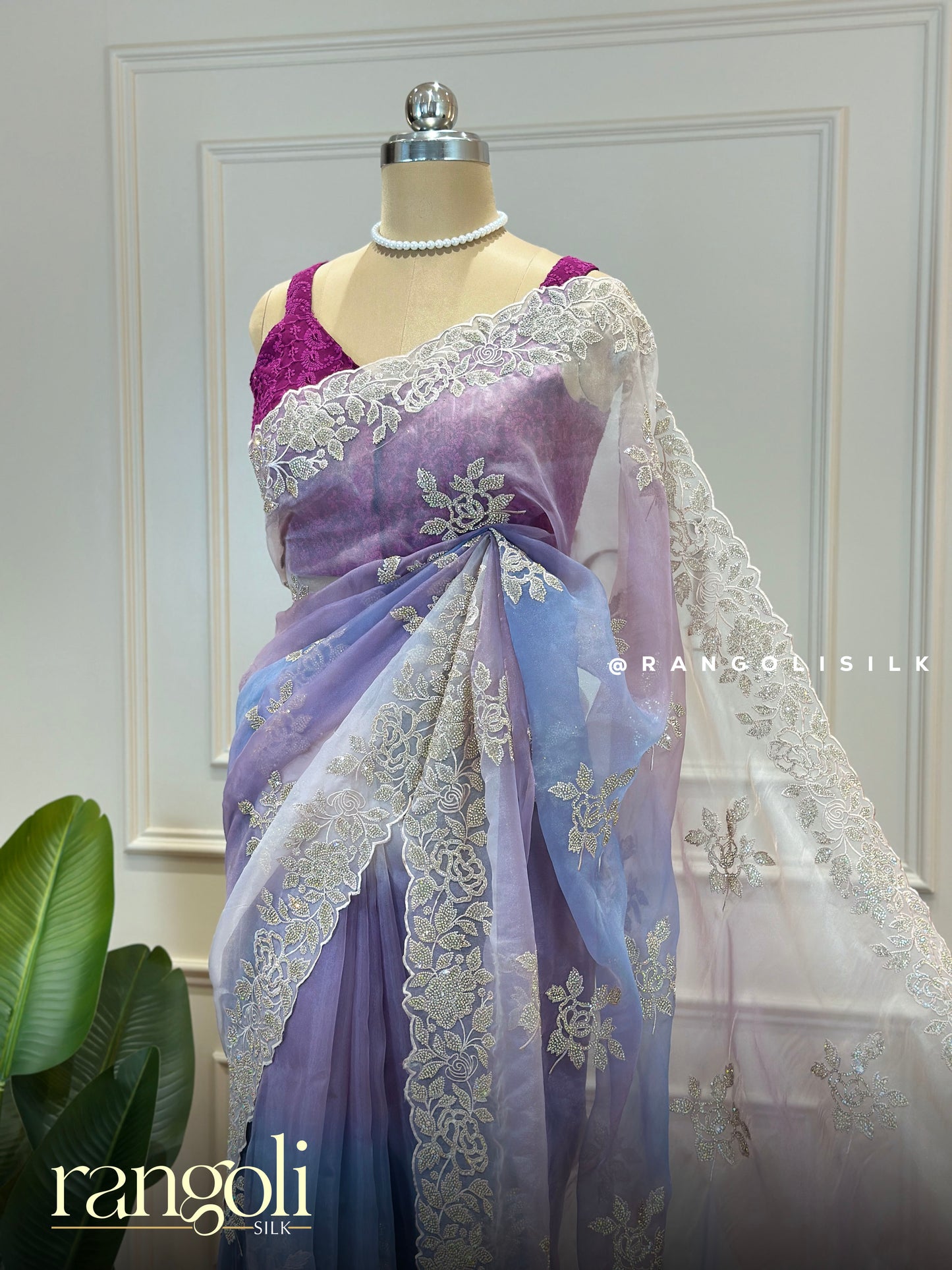 Designer Saree with Silver Zari Embroidery & Lace Border - Post 882