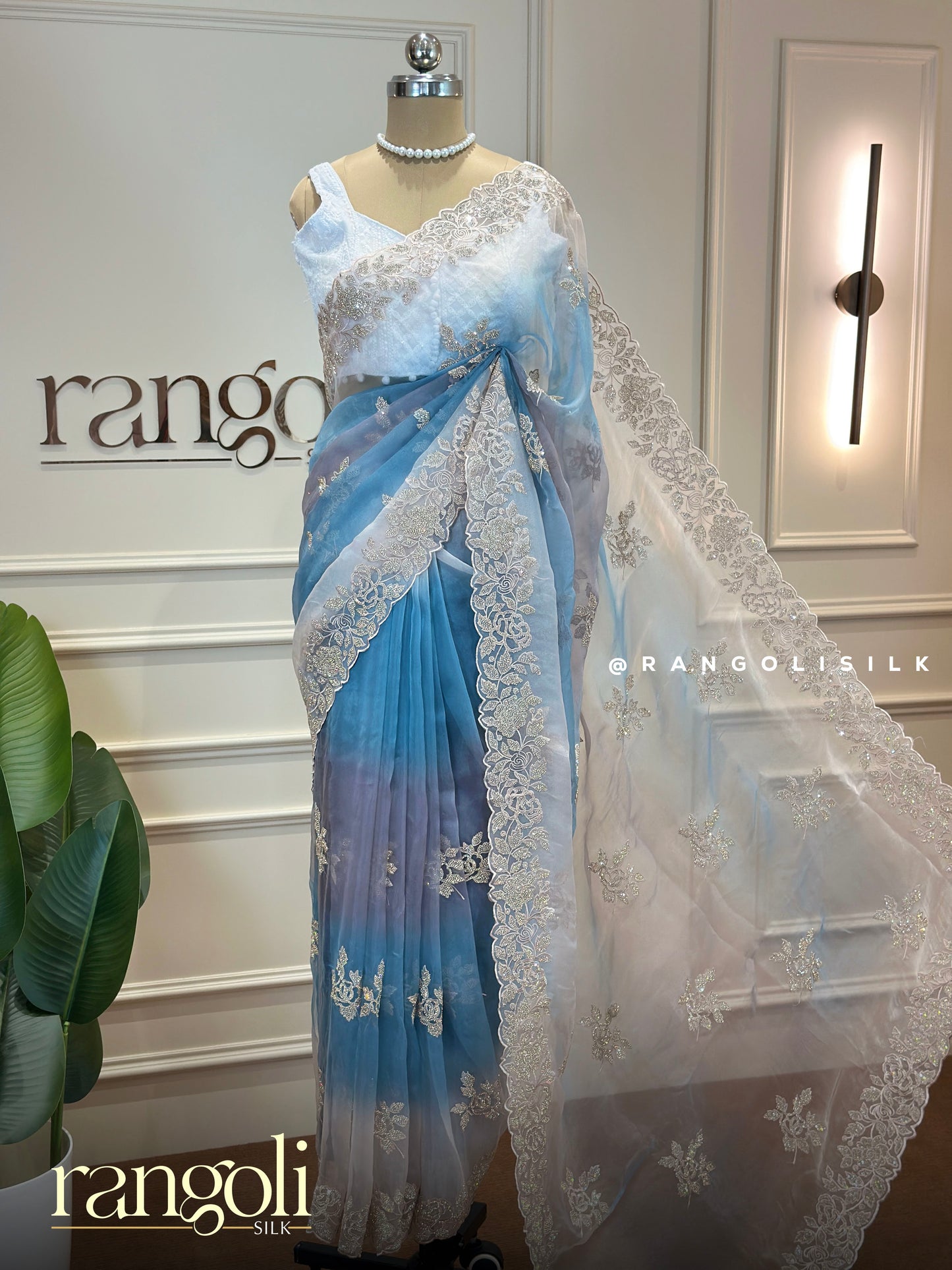 Designer Saree with Silver Zari Embroidery & Lace Border - Post 882