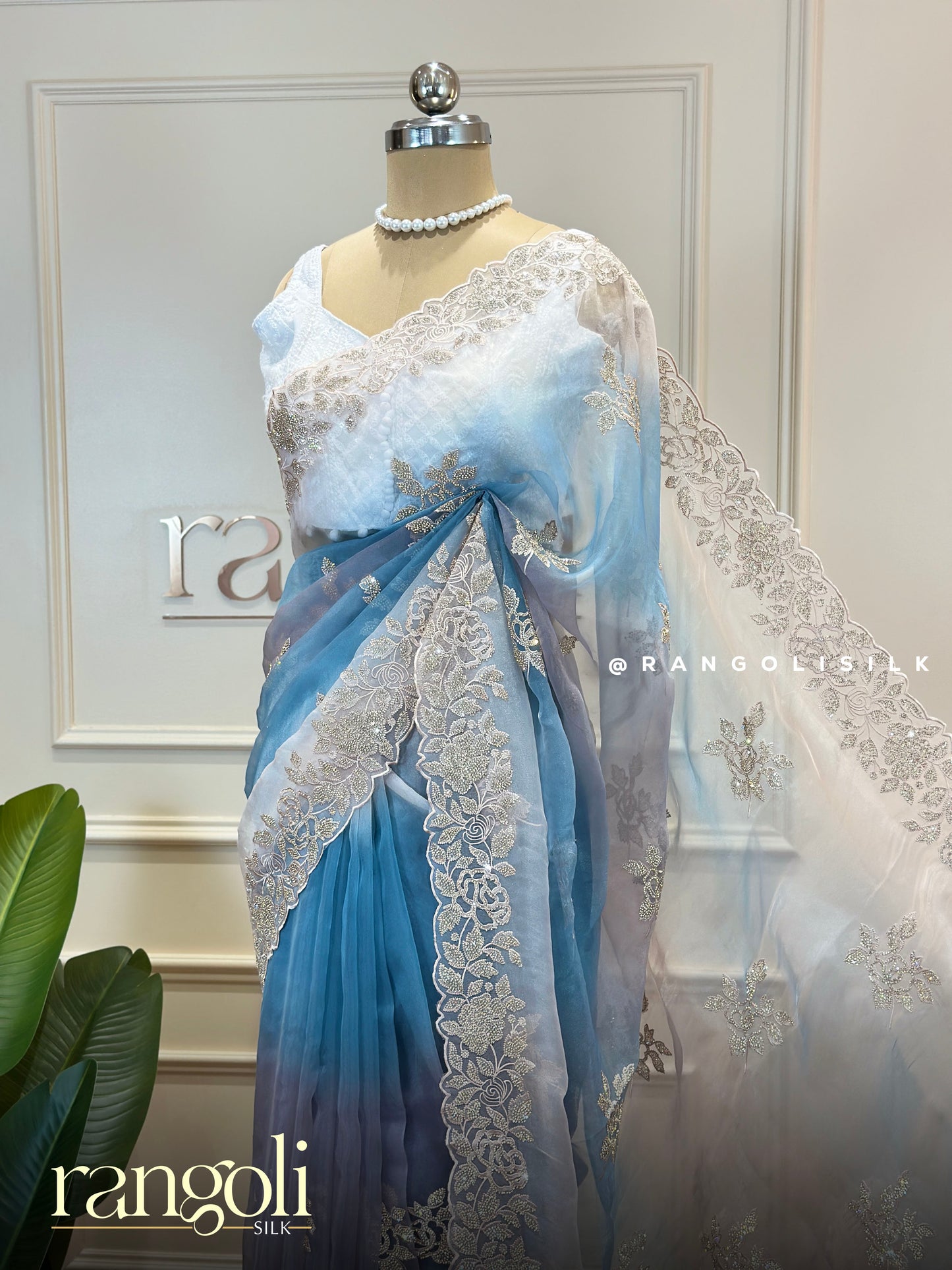 Designer Saree with Silver Zari Embroidery & Lace Border - Post 882