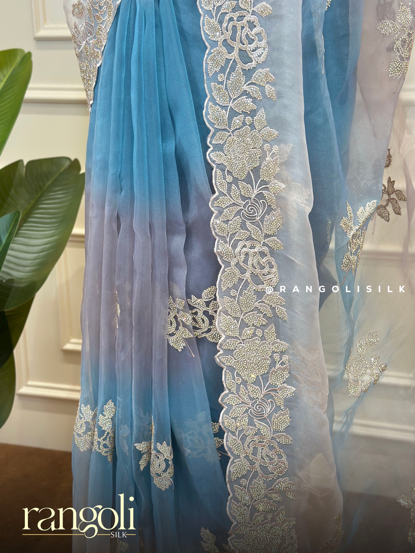 Designer Saree with Silver Zari Embroidery & Lace Border - Post 882