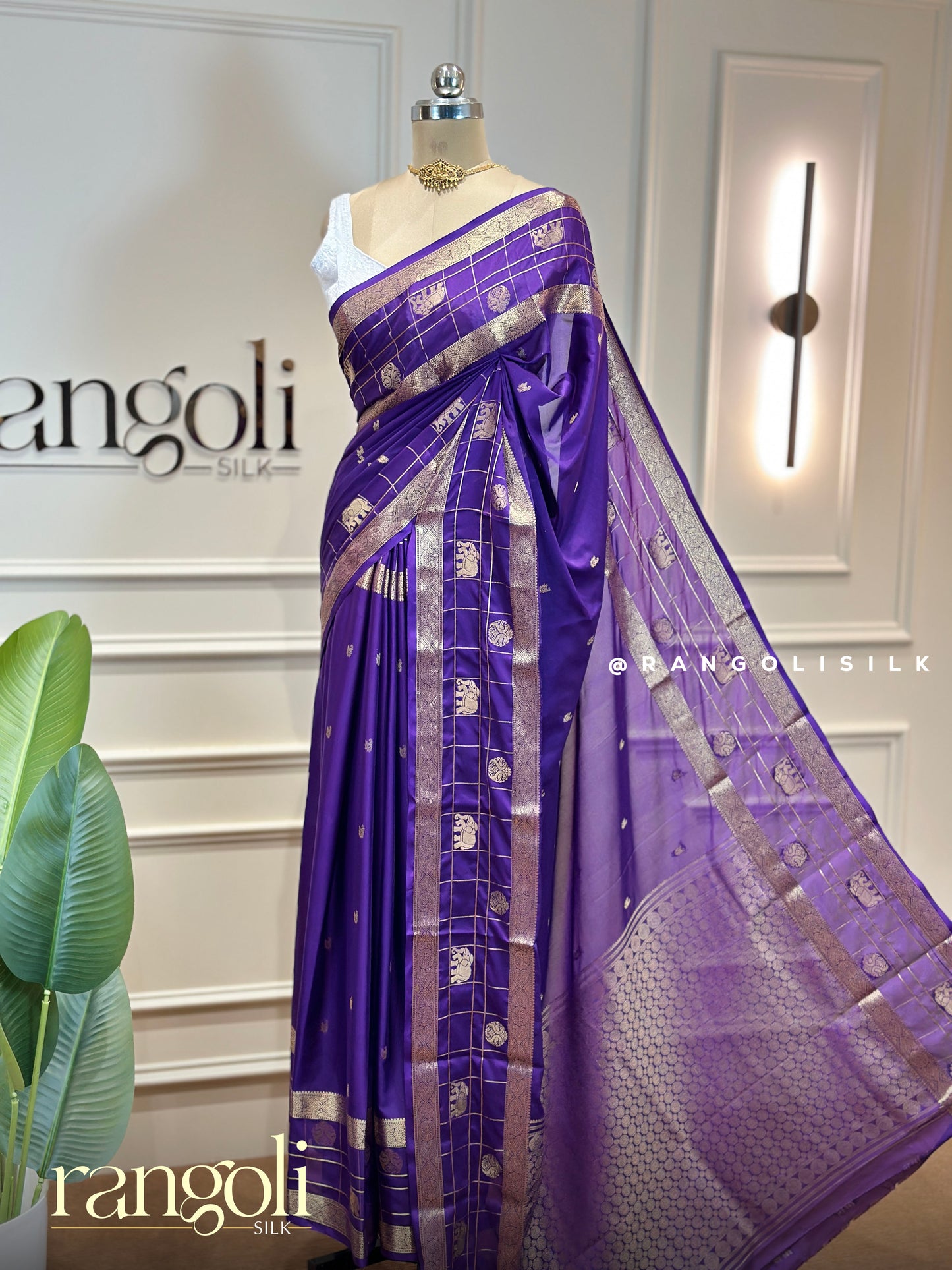 Semi Mysore Silk Saree with Elephant Butta Border & Woven Zari Design - 980