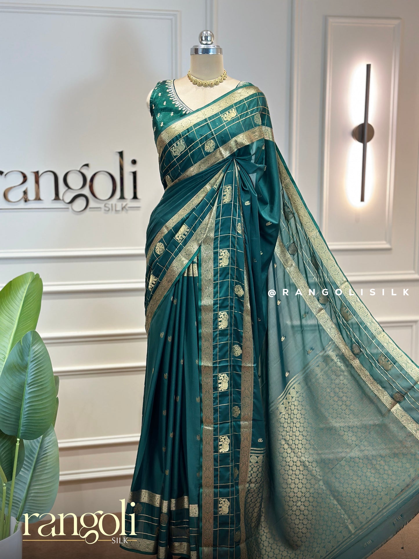 Semi Mysore Silk Saree with Elephant Butta Border & Woven Zari Design - 980