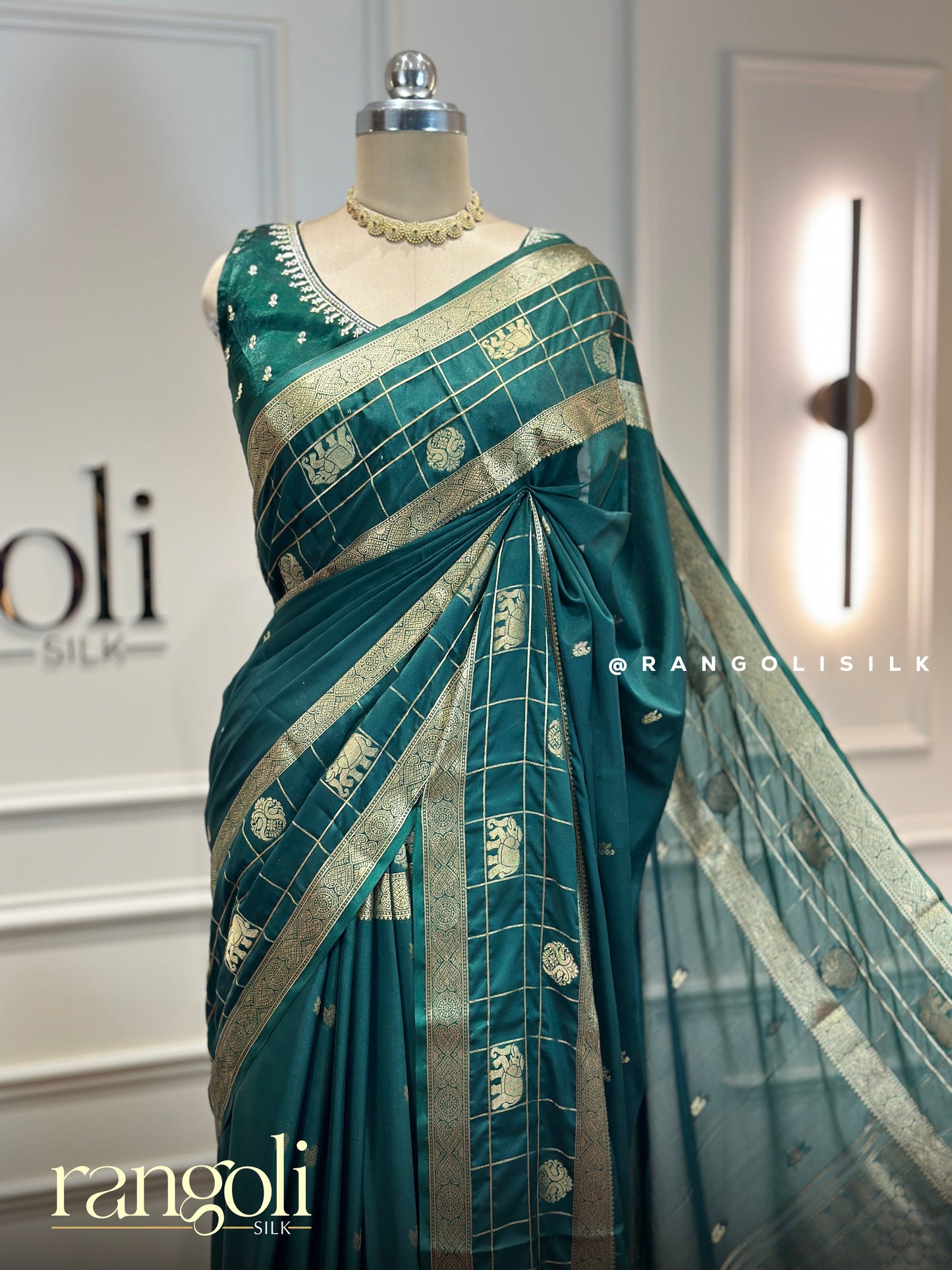 Semi Mysore Silk Saree with Elephant Butta Border & Woven Zari Design - 980