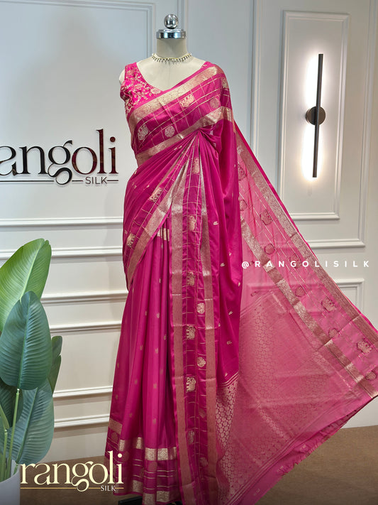 Semi Mysore Silk Saree with Elephant Butta Border & Woven Zari Design - 980