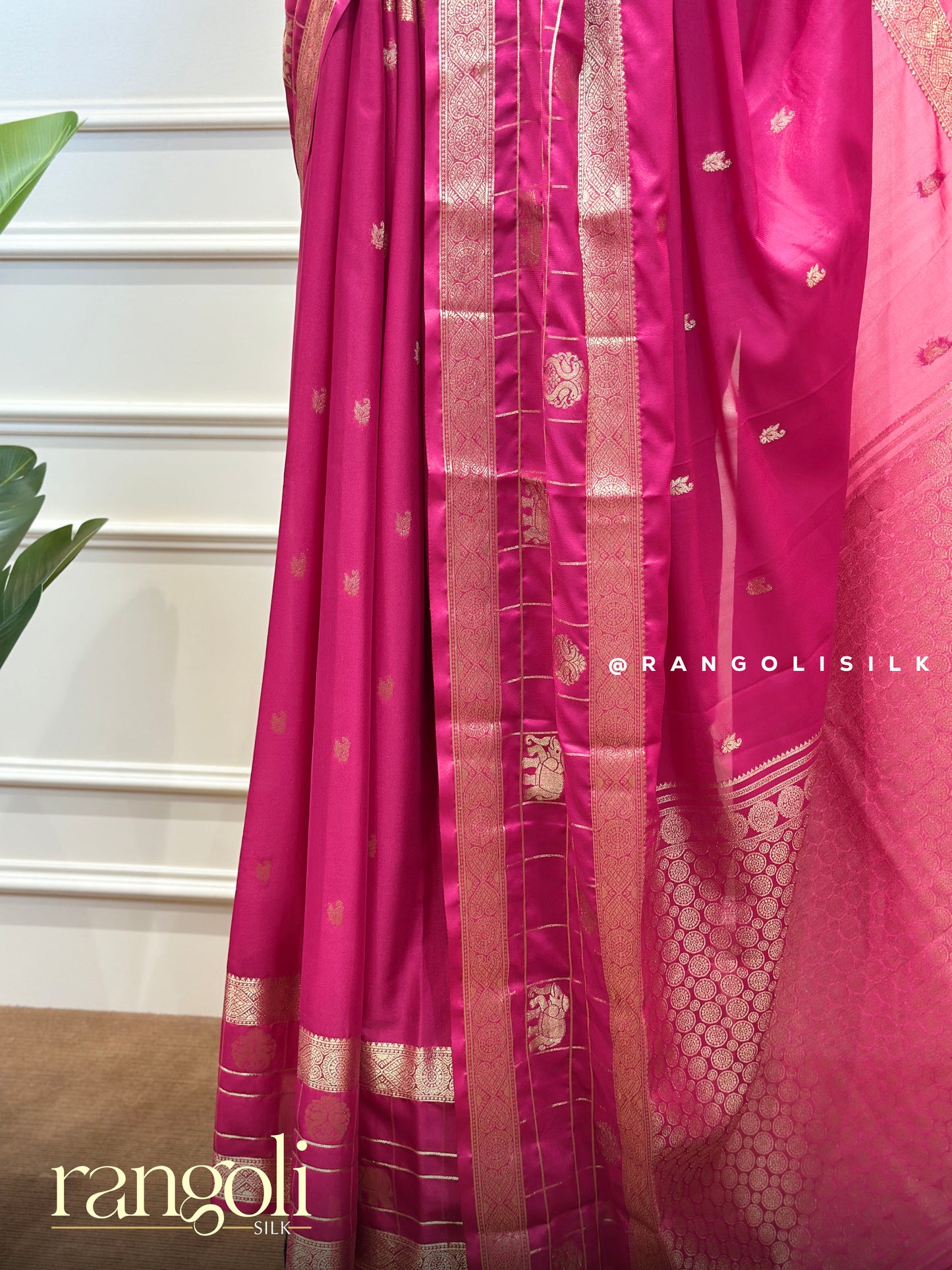 Semi Mysore Silk Saree with Elephant Butta Border & Woven Zari Design - 980