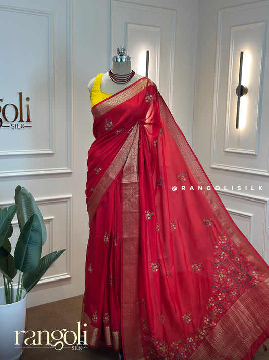 Embroidered Cotton Saree with Subtle Woven Border - Post 666