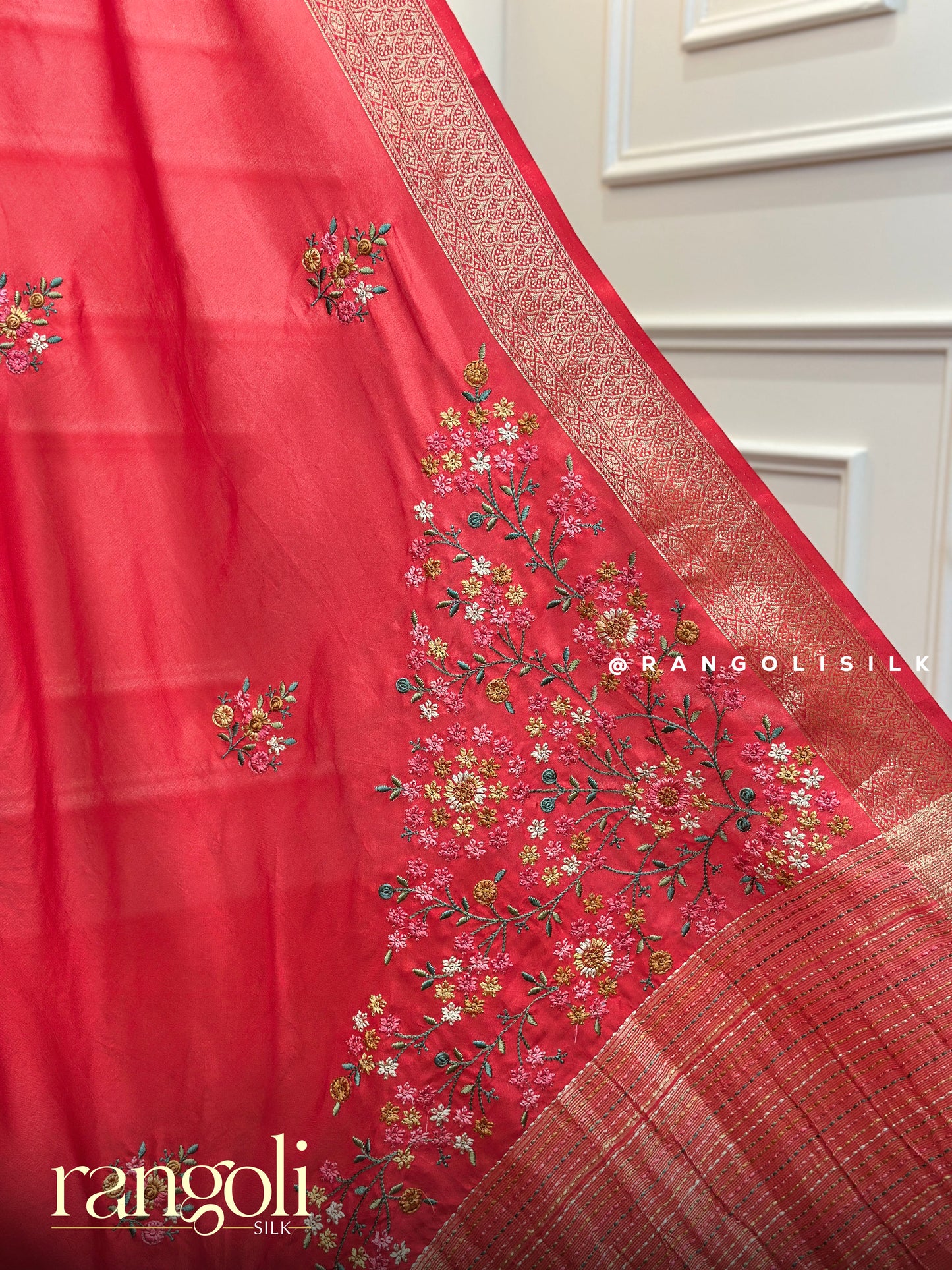Embroidered Cotton Saree with Subtle Woven Border - Post 666