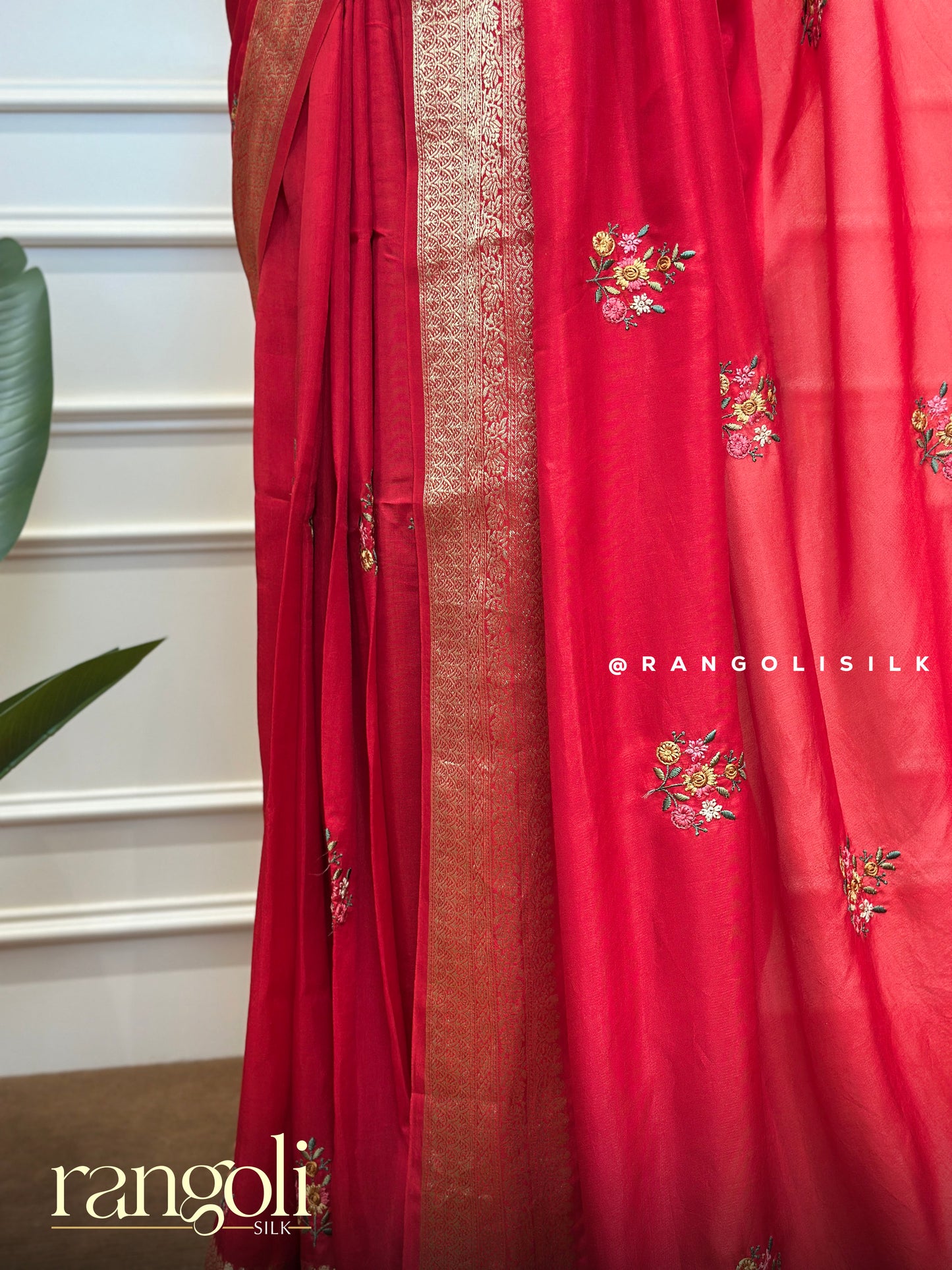 Embroidered Cotton Saree with Subtle Woven Border - Post 666