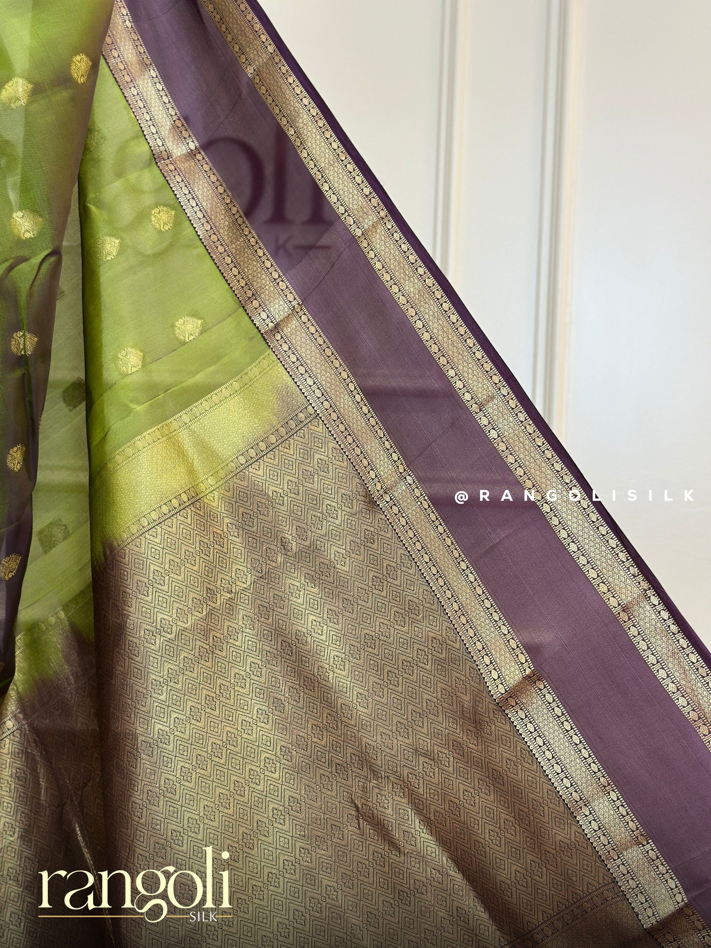 Exquisite Kanjivaram Silk Saree in Emerald Green & Royal Purple with Gold Zari Butta and Broad Border - Post 672