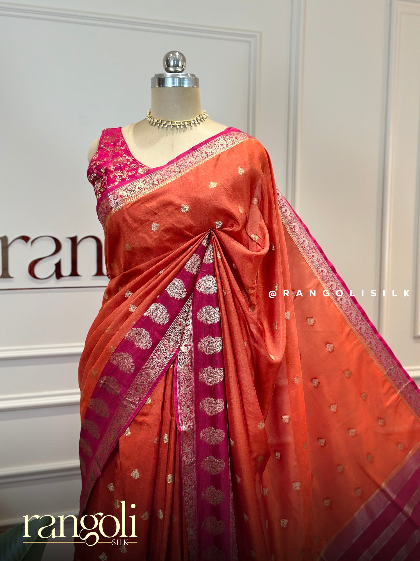 Banarasi Silk Saree with Gold Zari Buttas & Contrast Border - Post 742