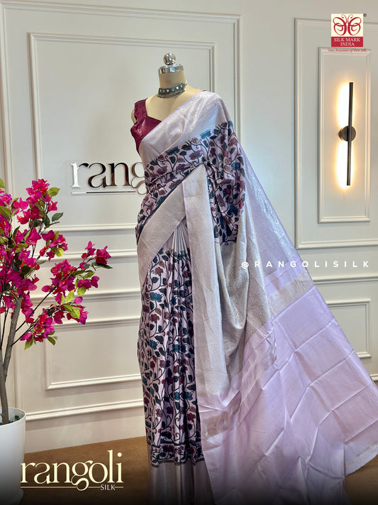 Pure Printed Kanjivaram Silk Saree with Zari & Floral Motifs – Post 458