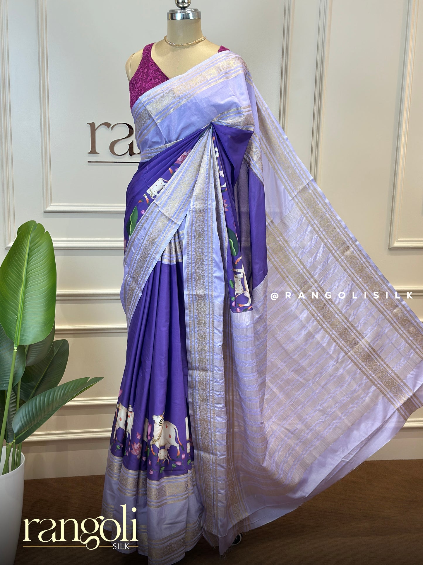 Semi Mysore Silk Saree with Traditional Pichwai Print - Post 745