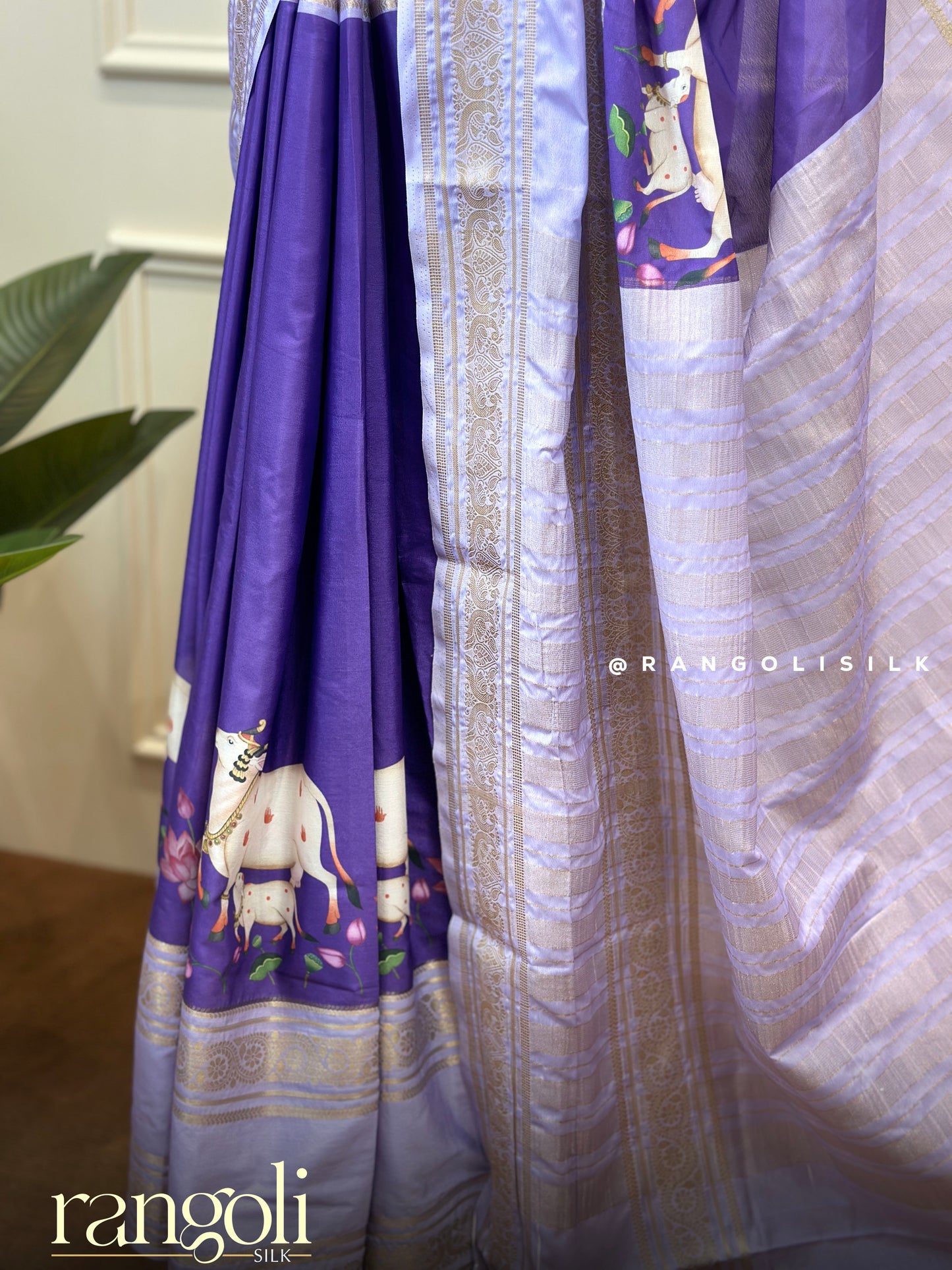 Semi Mysore Silk Saree with Traditional Pichwai Print - Post 745