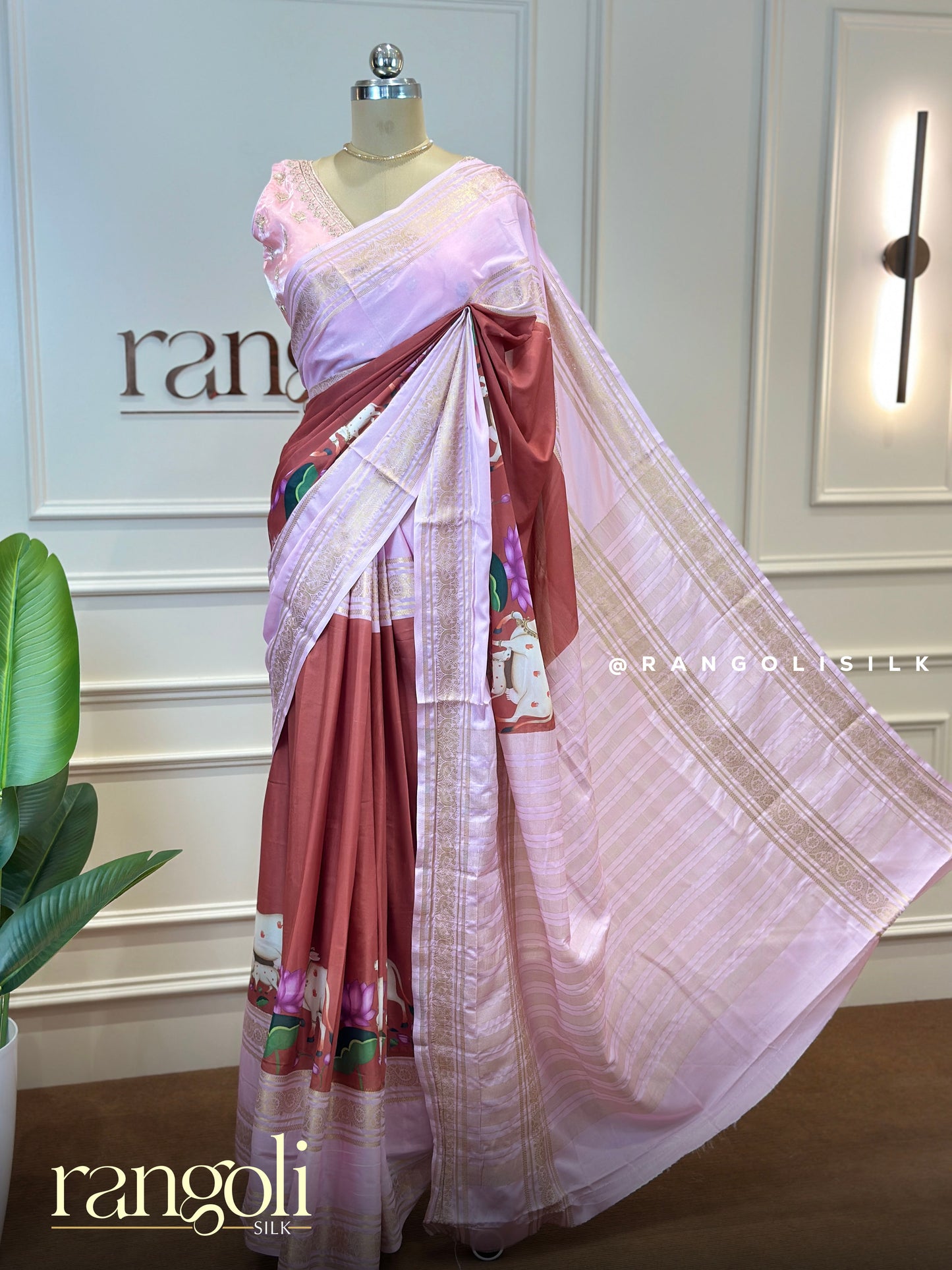 Semi Mysore Silk Saree with Traditional Pichwai Print - Post 745