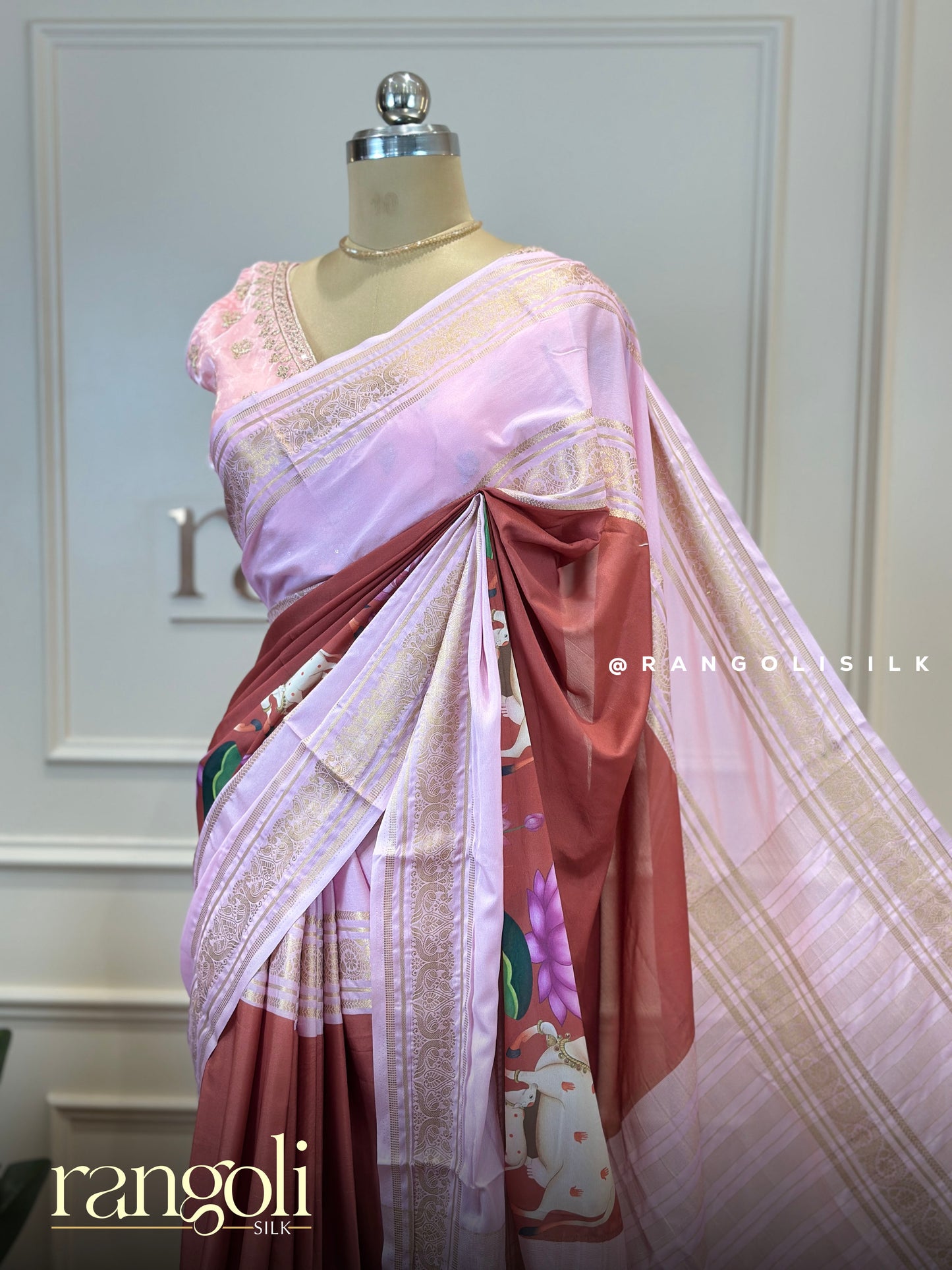 Semi Mysore Silk Saree with Traditional Pichwai Print - Post 745