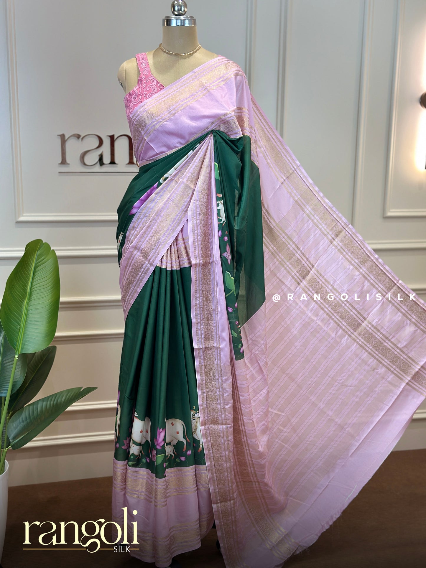 Semi Mysore Silk Saree with Traditional Pichwai Print - Post 745