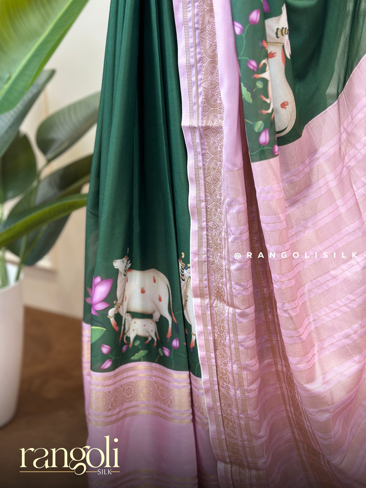 Semi Mysore Silk Saree with Traditional Pichwai Print - Post 745
