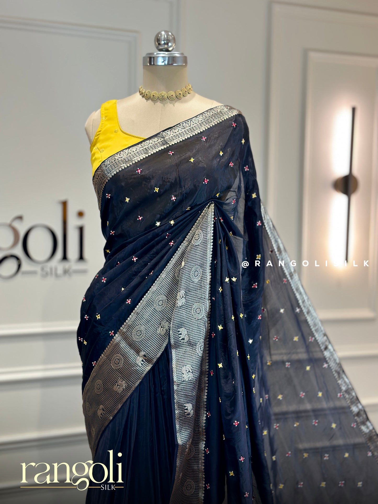 Elegant Banaras Saree in Beautiful Shades with Mirror Work - Post 985