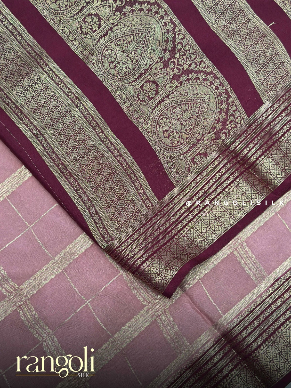 Semi Mysore Silk Saree with Contrast Border & Classic Checks - Post 938